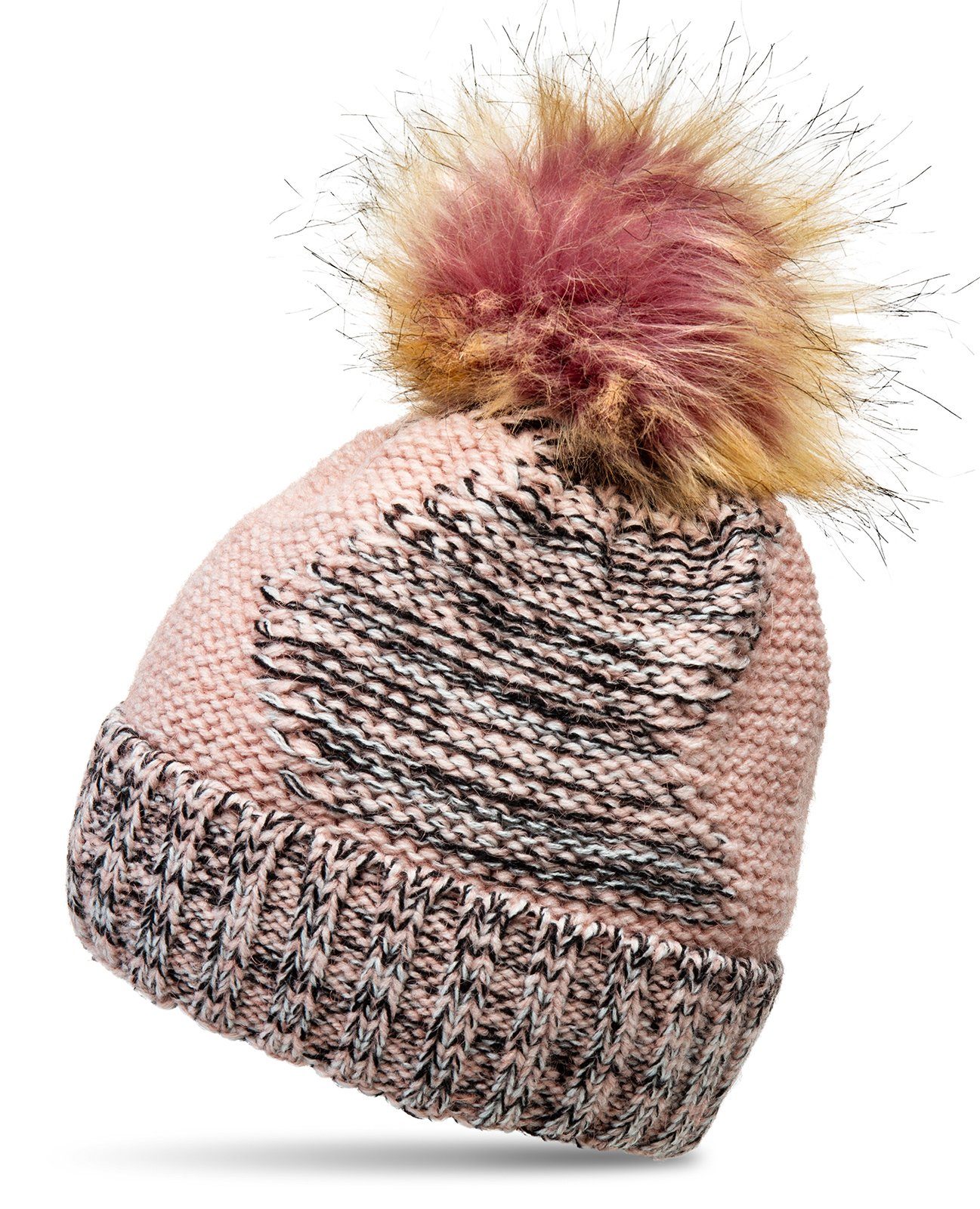 Bommelmütze MU200 gefütterte Damen Winter Strickmütze mit XL Bommel