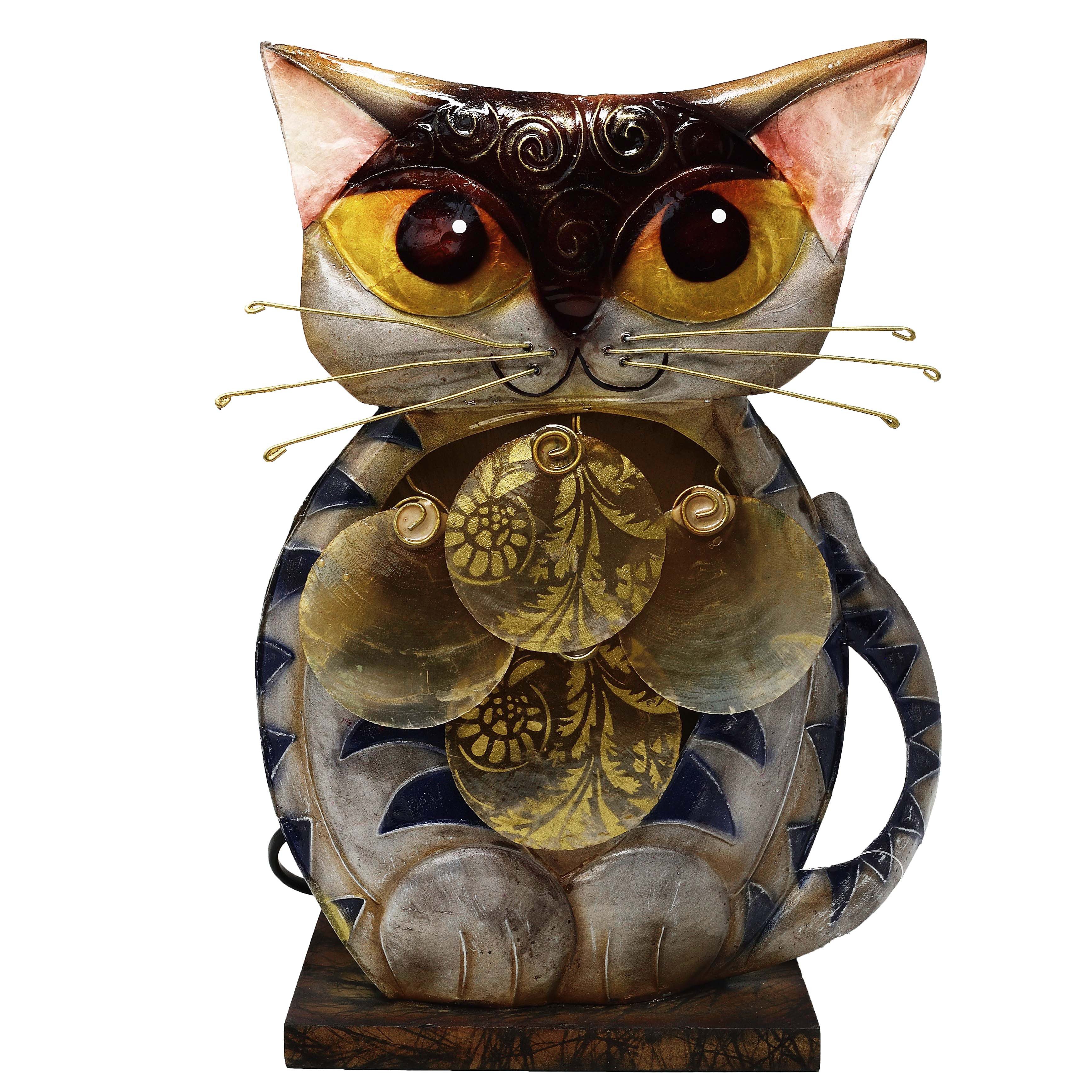 MystiCalls Nachttischlampe Nachttischlampe Metallfigur Katze mit Lampe Meta günstig online kaufen