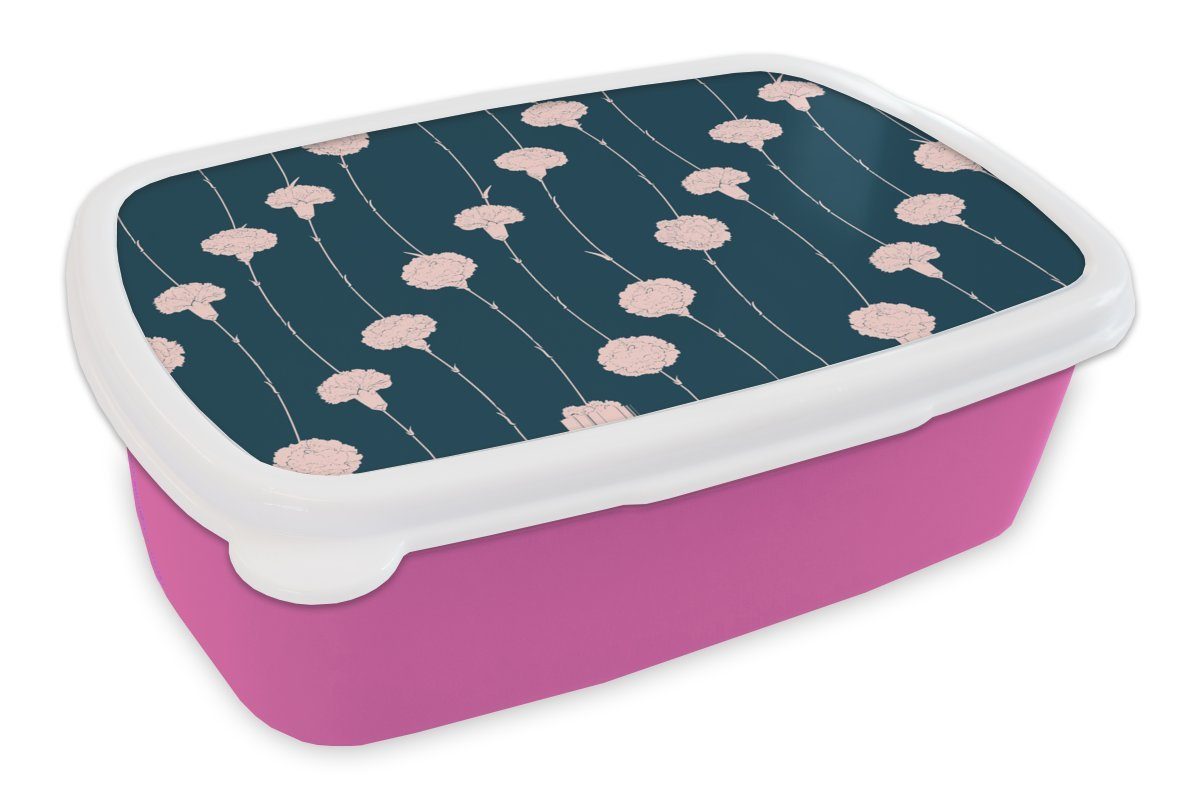 MuchoWow Lunchbox Blumen - Pfingstrose - Muster - Pastell, Kunststoff, (2-tlg), Brotbox für Erwachsene, Brotdose Kinder, Snackbox, Mädchen, Kunststoff rosa