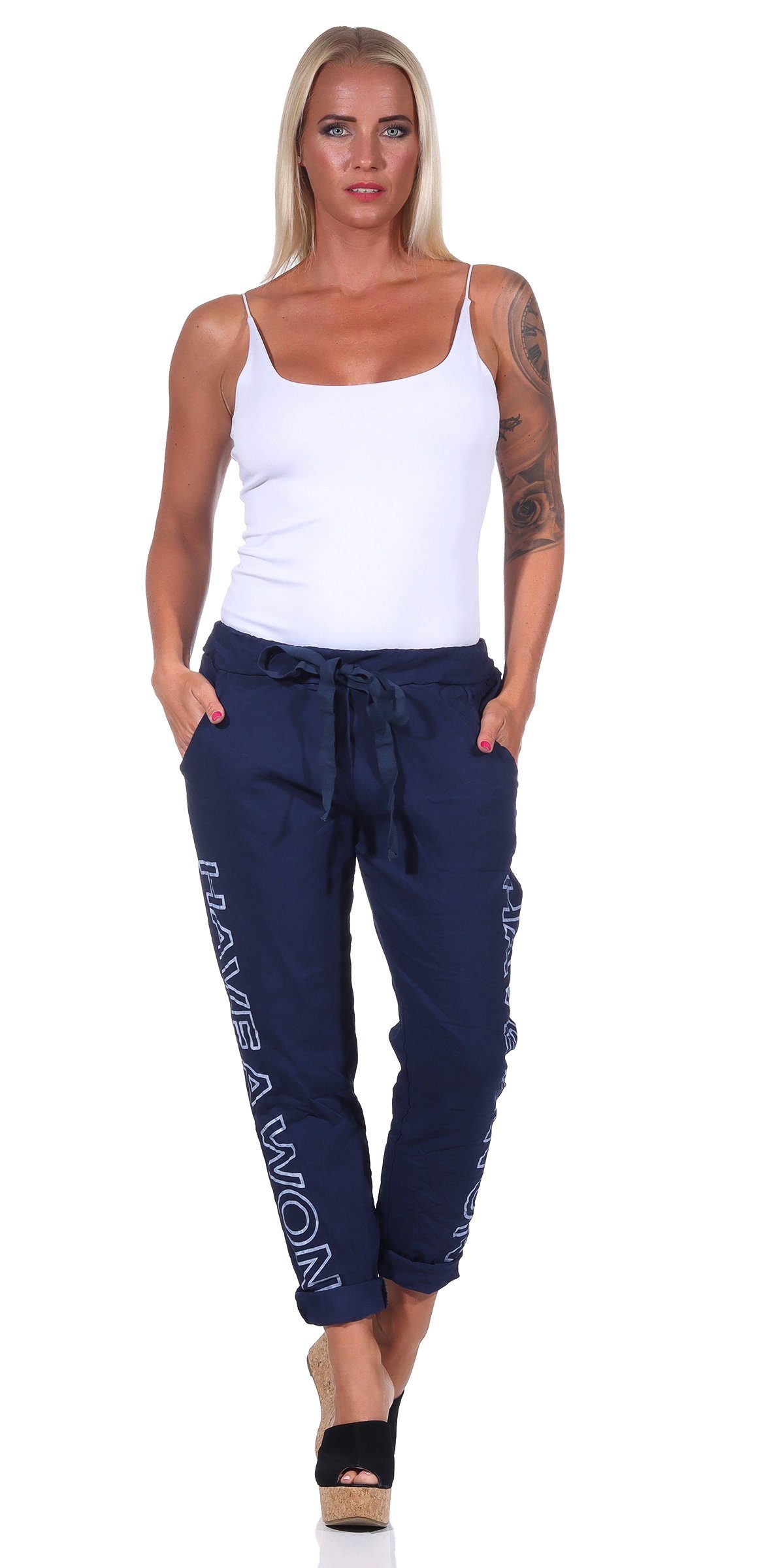 Mississhop Jogginghose Damen Hose Freizeithose Stoffhose Boyfriend Stretch Hose M.349