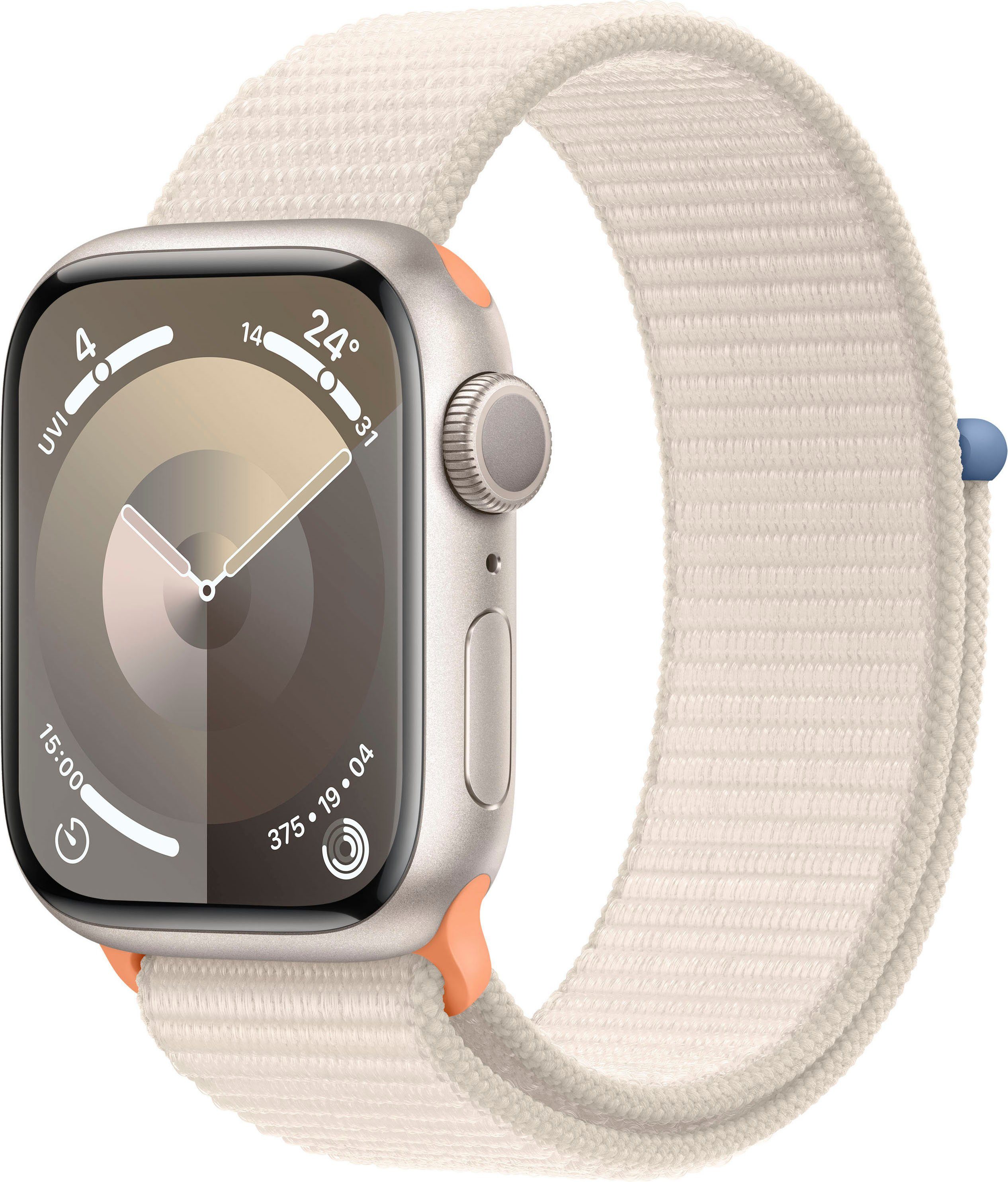 Apple Watch Series 9 GPS Aluminium 41mm Smartwatch (4,1 cm/1,69 Zoll, Watch OS 10), Sport Loop Polarstern | Polarstern