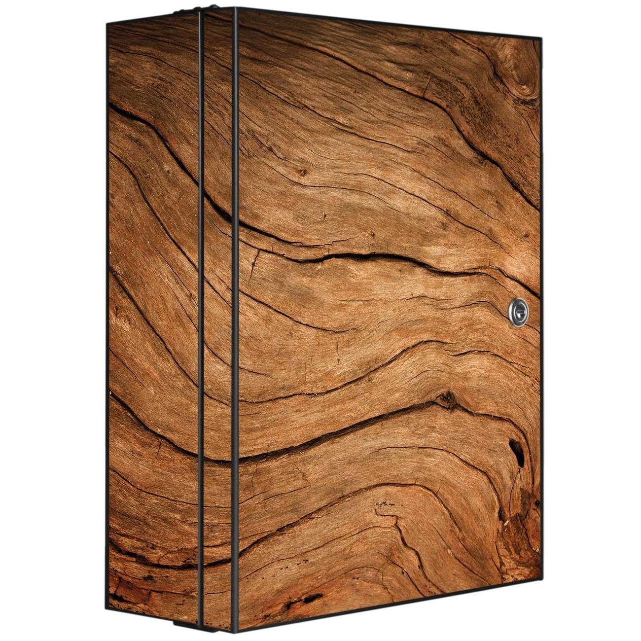 banjado Medizinschrank Stahl Trockenes Holz (abschließbar, 3 große und 2 kleine Fächer) 35 x 46 x 15cm schwarz