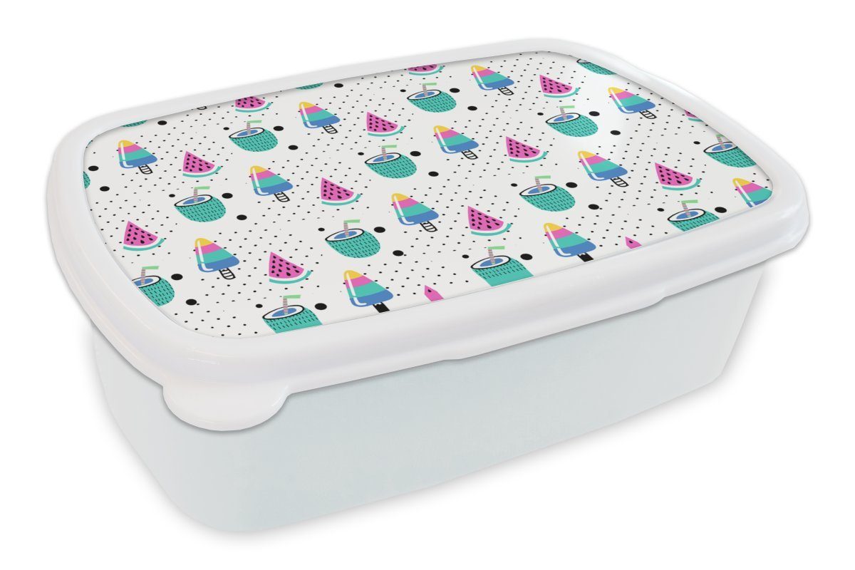 MuchoWow Lunchbox Muster - Eiscreme - Wassermelone, Kunststoff, (2-tlg), Brotbox für Kinder und Erwachsene, Brotdose, für Jungs und Mädchen weiß