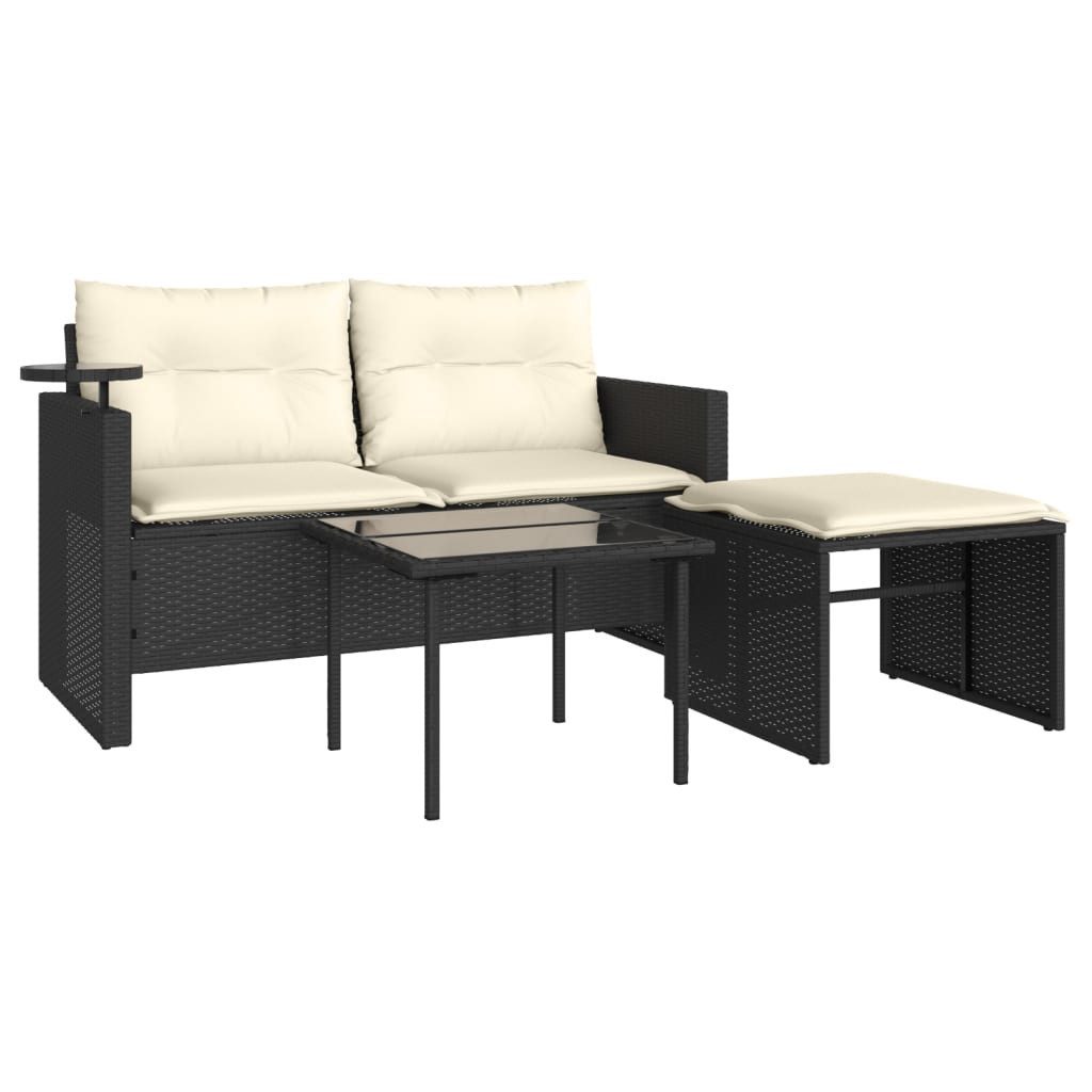 vidaXL Loungesofa 3-tlg. Garten-Sofagarnitur mit Kissen Schwarz Poly Rattan, 1 Teile