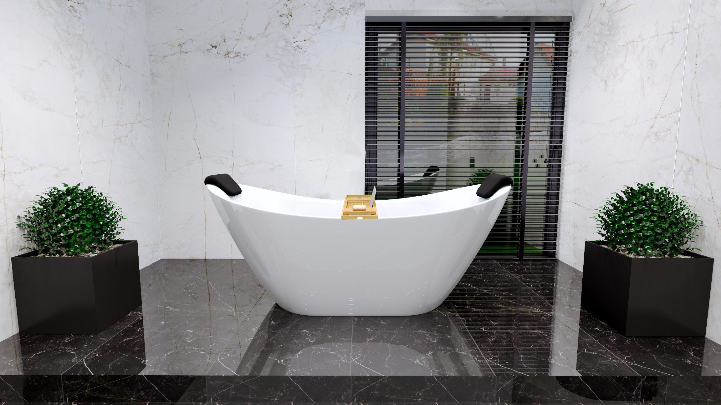 KOLMAN Rundwanne Badewanne IVAR 180x80 +Bambus Badewannenablage + 2 stk Kopfstütze KODI
