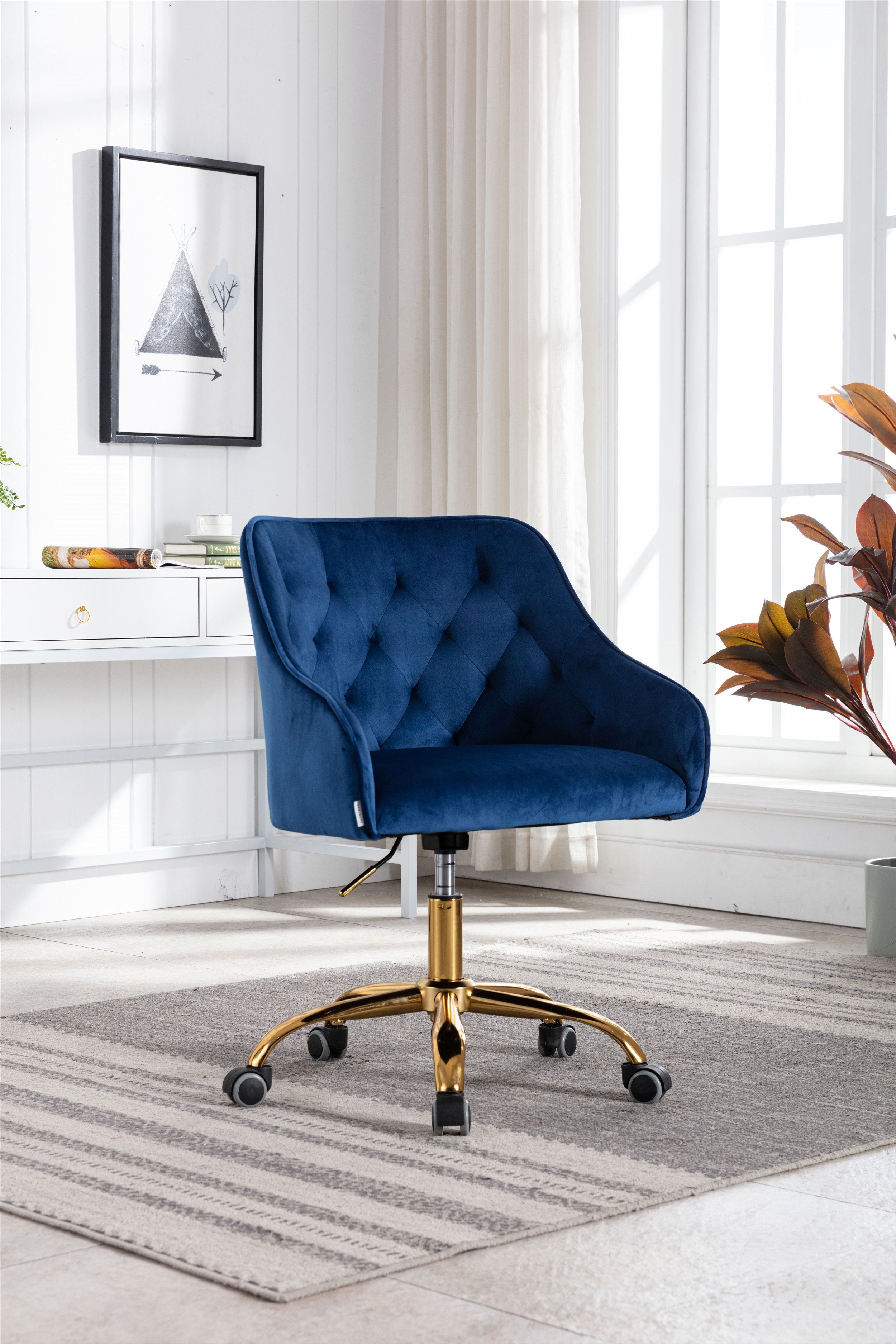 Blau drehbar Drehstuhl Samt Odikalo Bürostuhl Schminkstuhl mehrerer Farbe Schreibtischstuhl