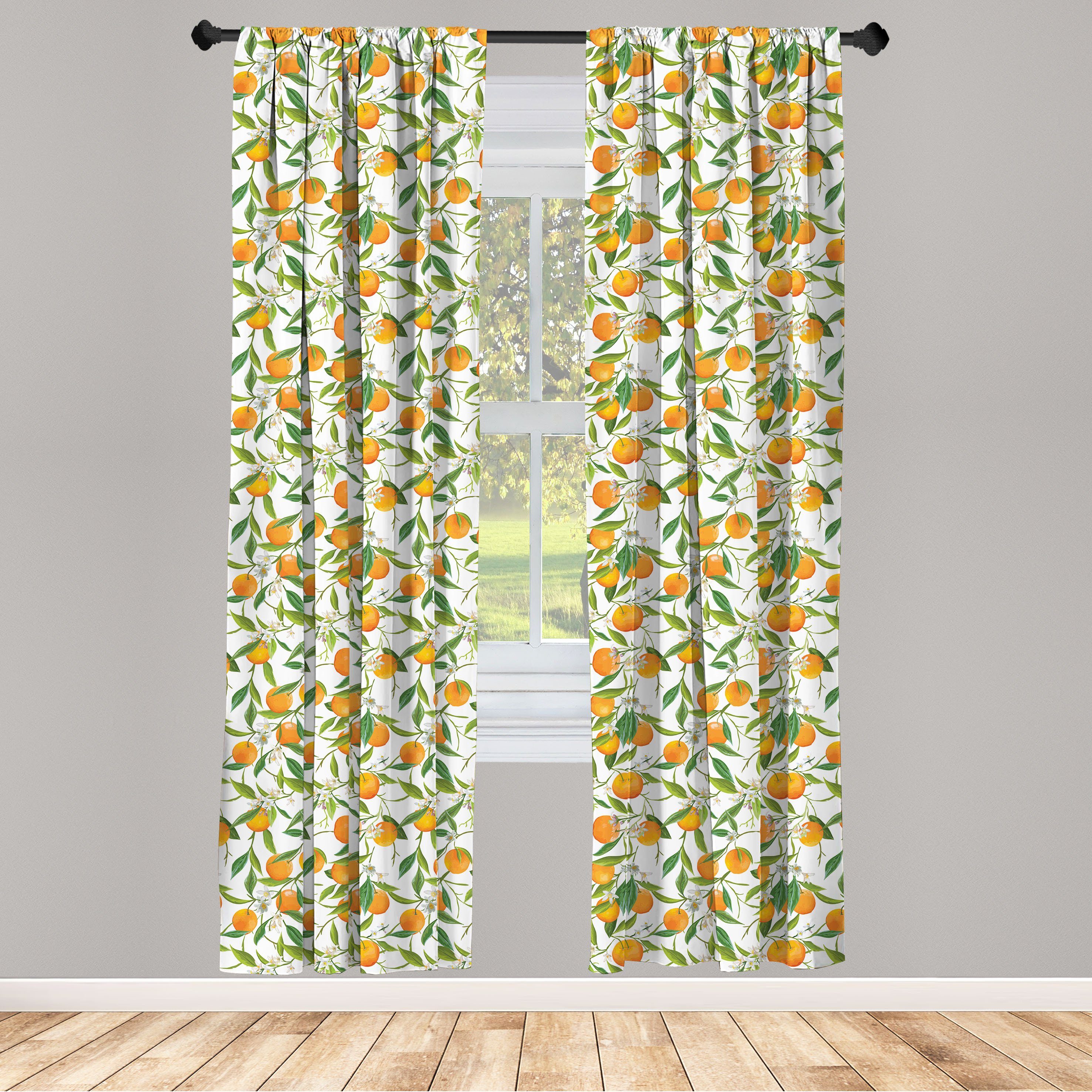 Gardine Vorhang für Wohnzimmer Schlafzimmer Dekor, Abakuhaus, Microfaser, grün orange Orange Ast