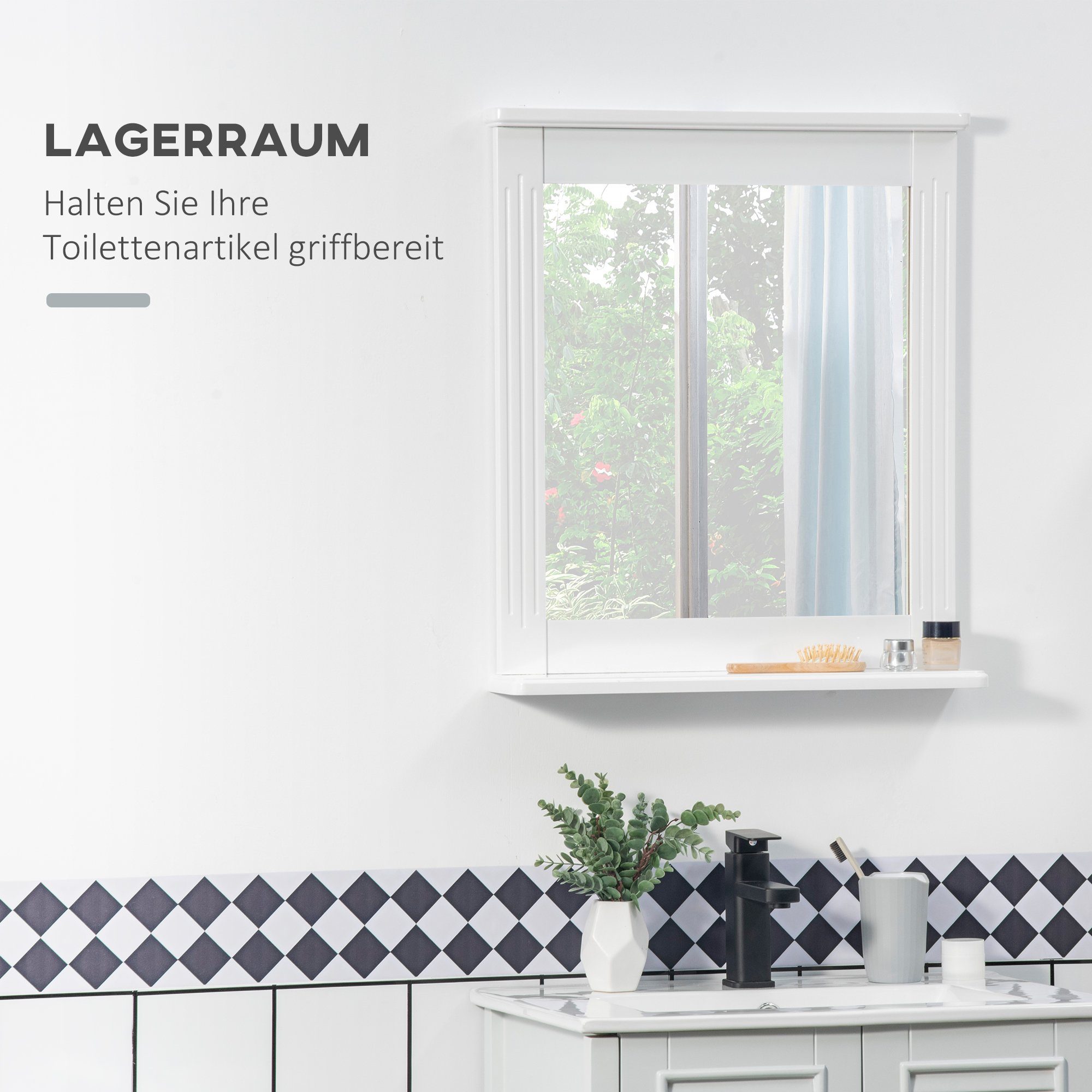 Modernes MDF Spiegel platzsparend (Set, Wandspiegel Badezimmerspiegel), inkl. Glas Weiß Design mit Kleankin Ablage 1-St.,