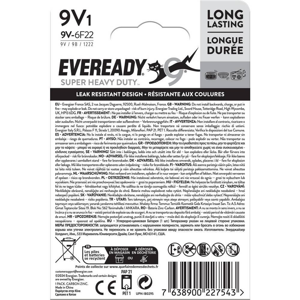Eveready SHD 9 V Block-Batterie Zink-Kohle 9 V 1 St. E7638900227543 Batterie