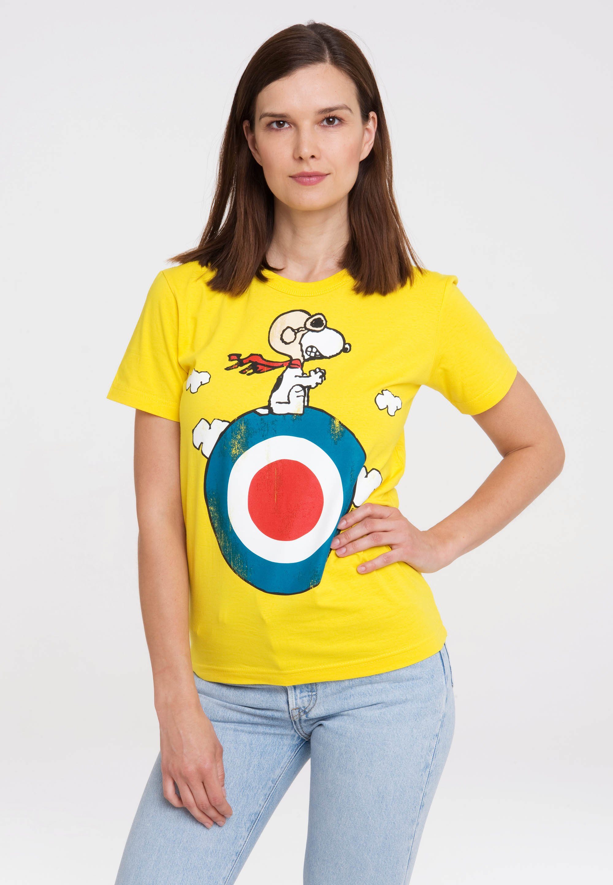 LOGOSHIRT T-Shirt Peanuts - Print gelb Snoopy mit lizenziertem