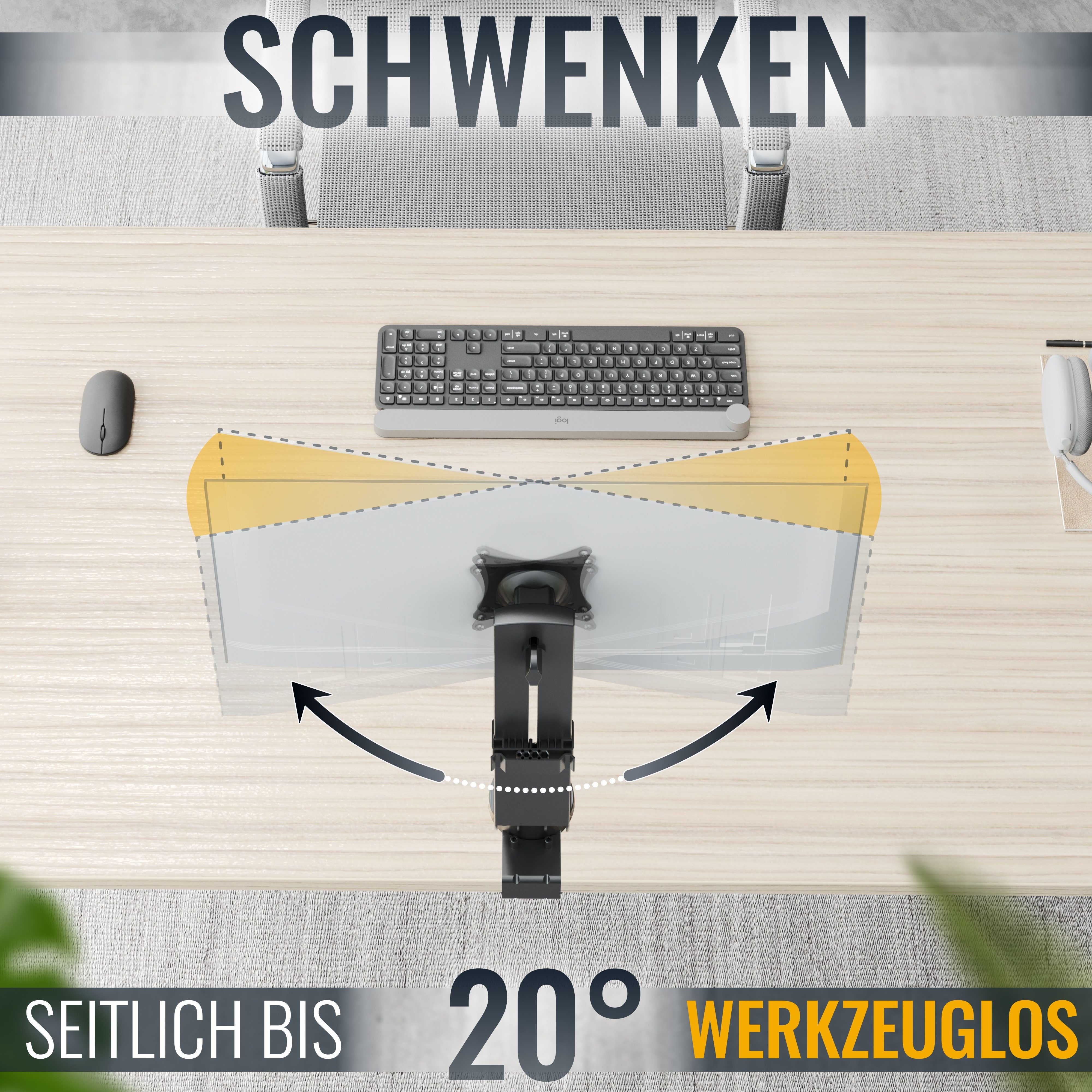 RICOO Monitor-Halterung Monitor LED LCD TFT Tischhalterung höhenverstellbar TS2011, (bis 27 Zoll, VESA 75x75 und 100x100, 1-tlg., 7 kg pro Frontplatte, von 43-69 cm (17"-27) Bildschirm-Diagonale, neigbar +/-10°, schwenkbar bis zu 20°, vertikal verstellbar)