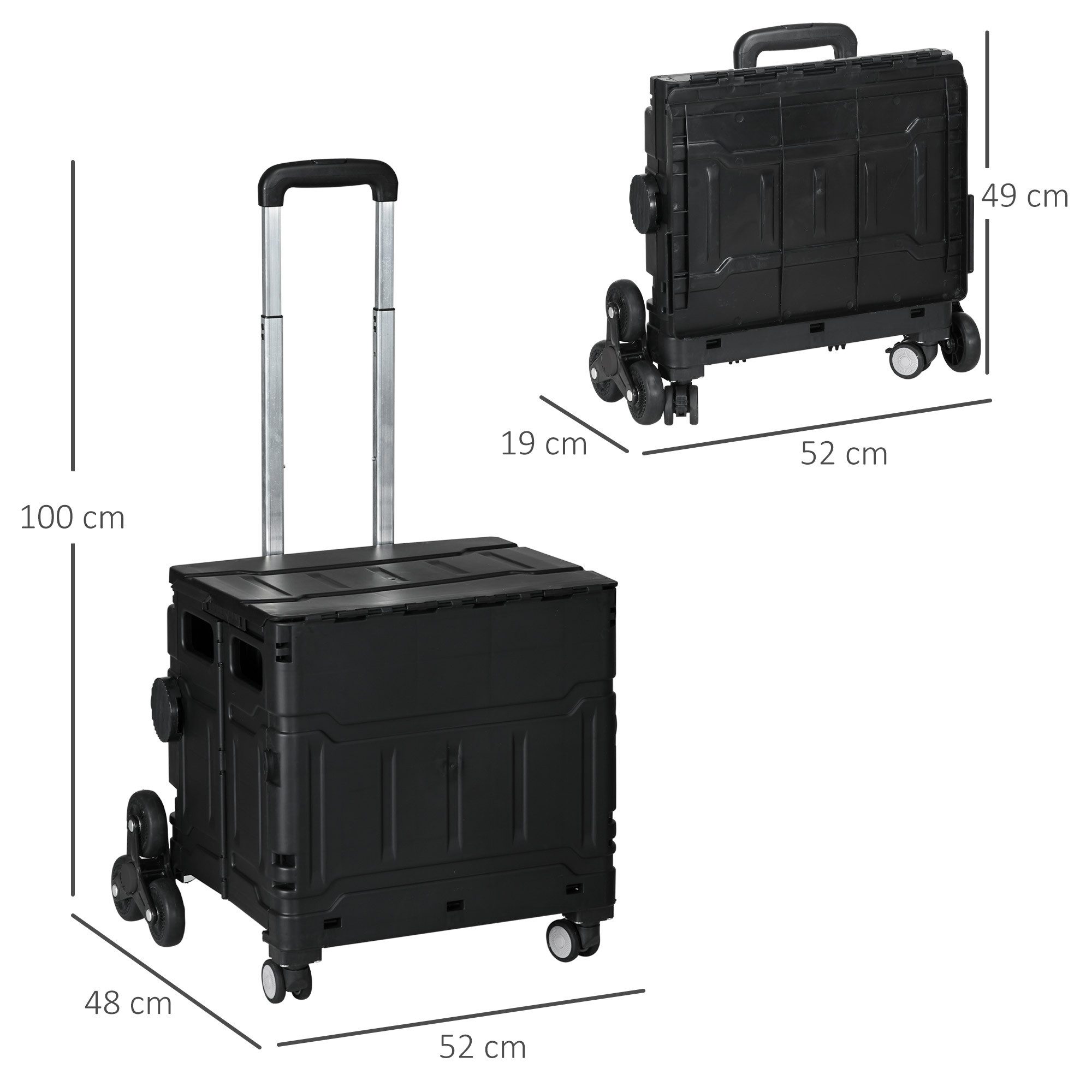 HOMCOM Einkaufstrolley klappbar Treppensteiger bis 80 kg aus Aluminium, 51 l, für Büro, Speicher, Schule, Schwarz – Bild 3 von 5