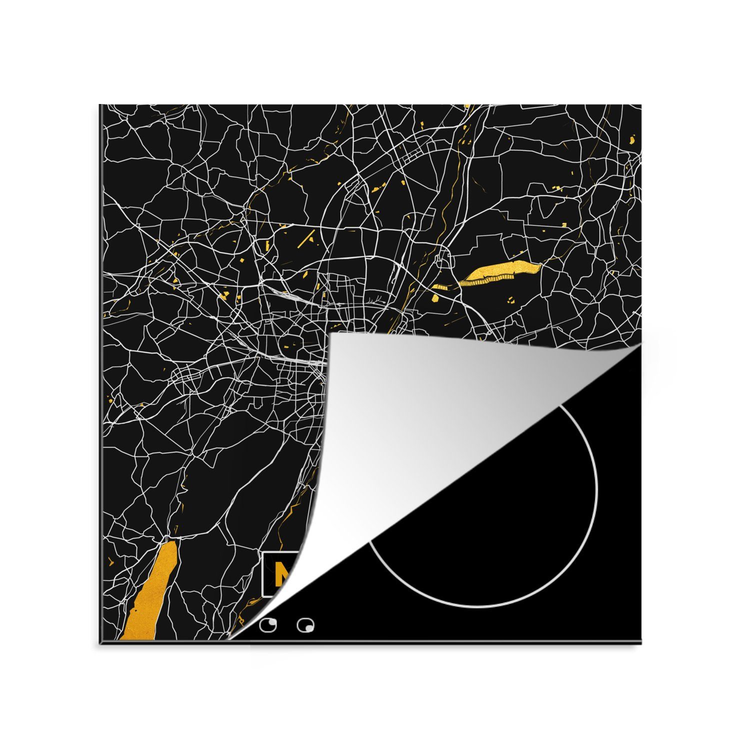 MuchoWow Herdblende-/Abdeckplatte München - Gold - Stadtplan - Karte - Deutschland, Vinyl, (1 tlg), 78x78 cm, Ceranfeldabdeckung, Arbeitsplatte für küche
