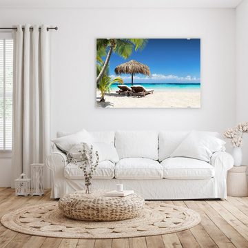 Primedeco Glasbild Wandbild Liegestühle am Strand mit Aufhängung, Natur