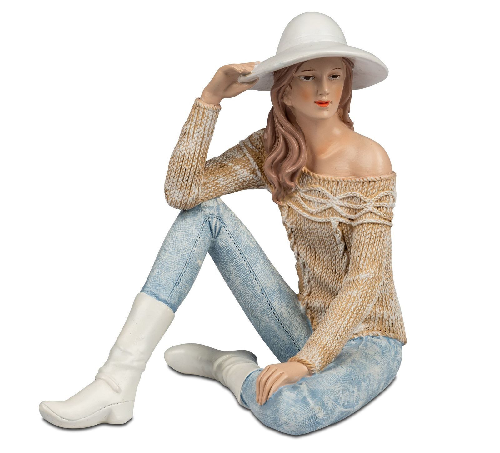 formano Dekofigur Frau mit Hut sitzend modern Wohnraum Figur handbemalt 20x19 cm