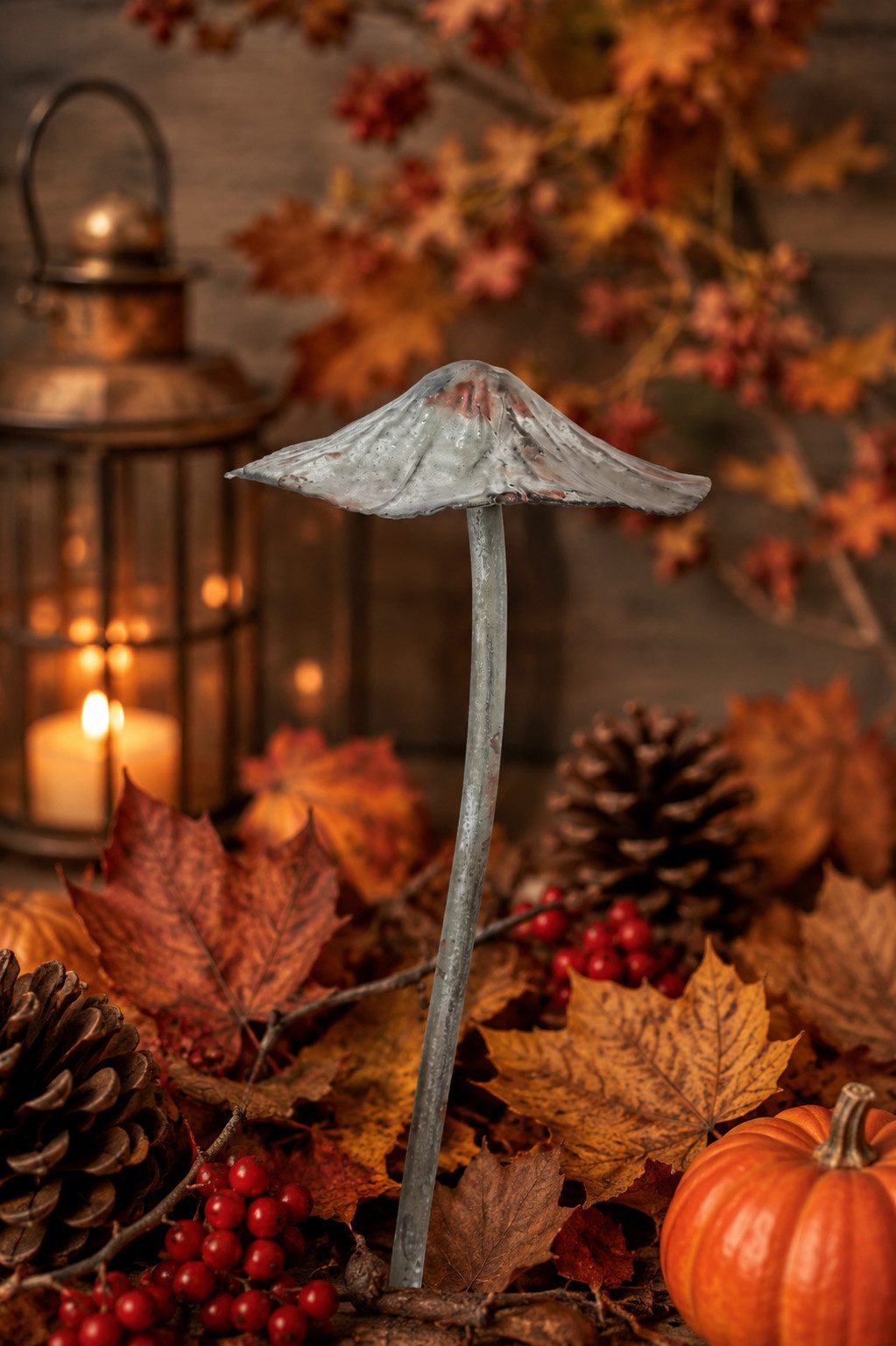 finehomegarden Gartenstecker Pilz Metall Stecker Wald grau/braun H31cm + H41cm Dekoration (1-St) Stecker Herbst Garten 2Größen wählbar