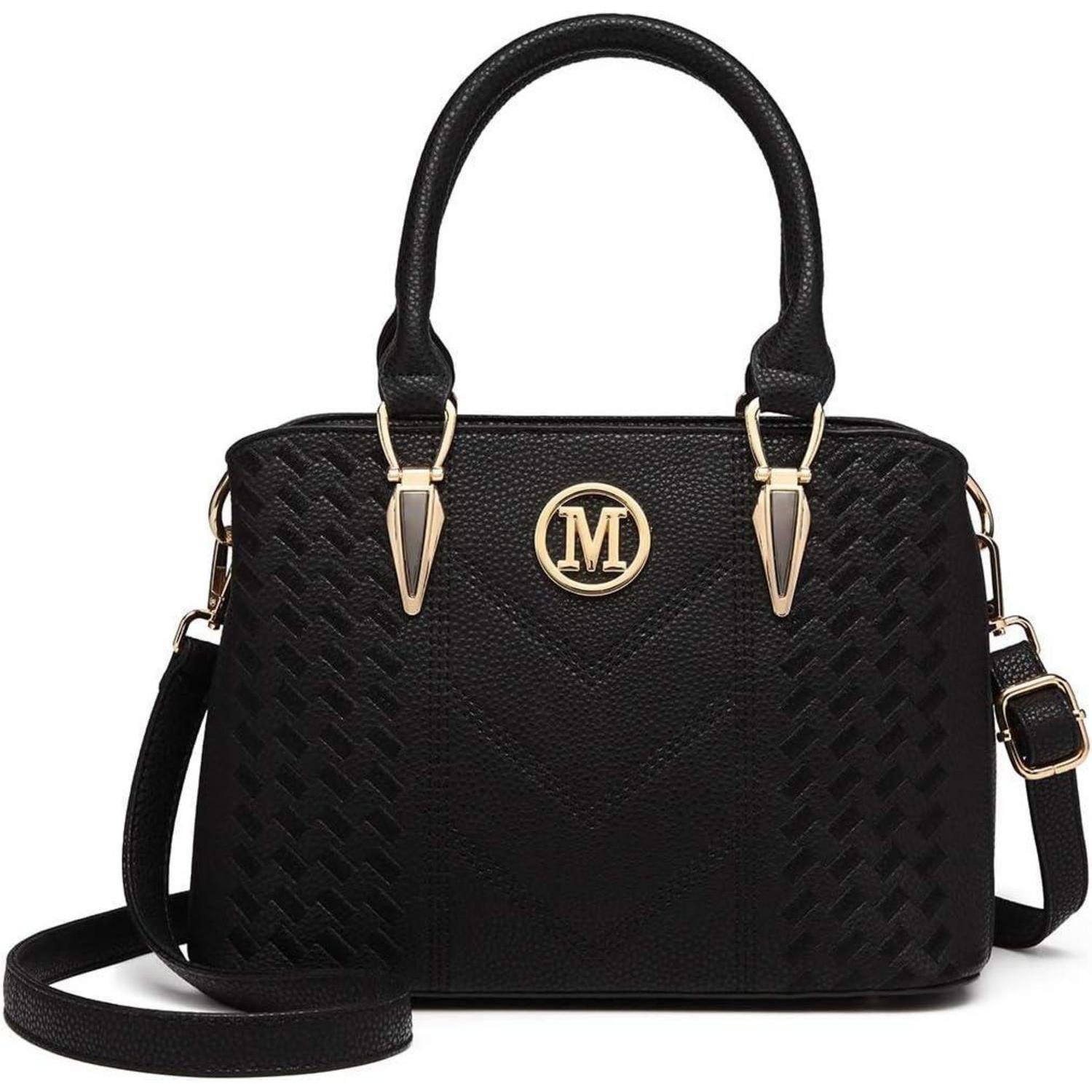 LuxusKollektion Handtasche Damen Handtasche Mittelgroß Lychee Muster Schwarz PU-Leder