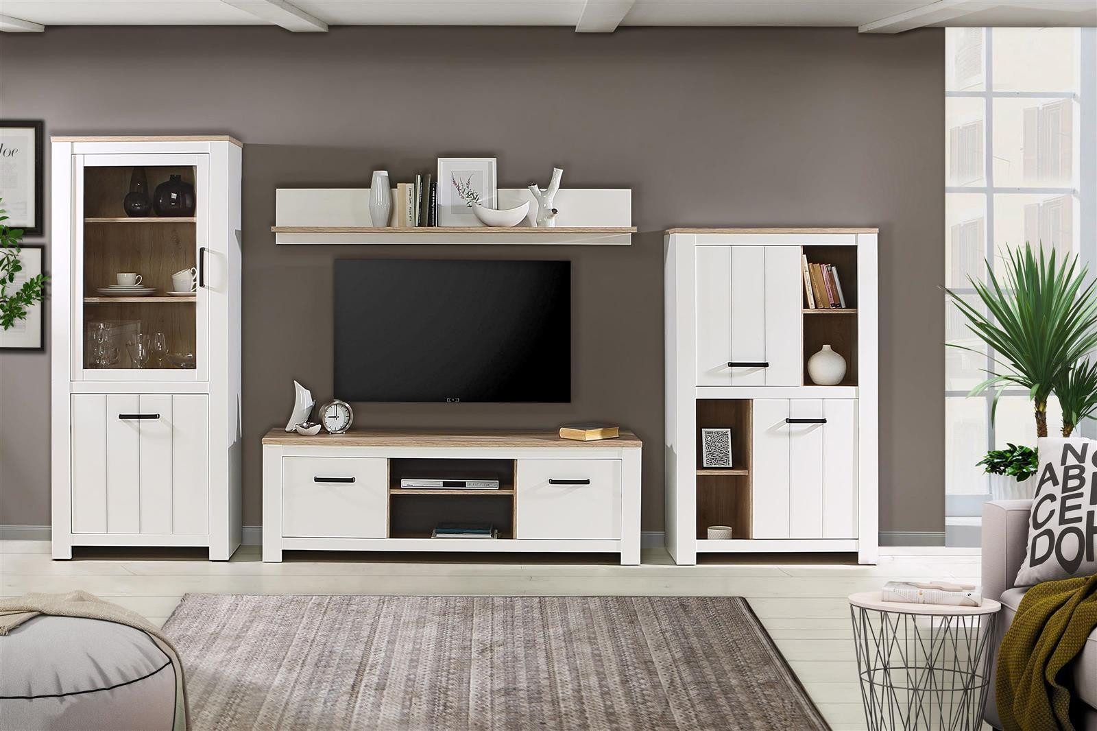 möbelando Wohnwand Chelles, 344,1 x 185,3 x 42,2 cm (B/H/T)