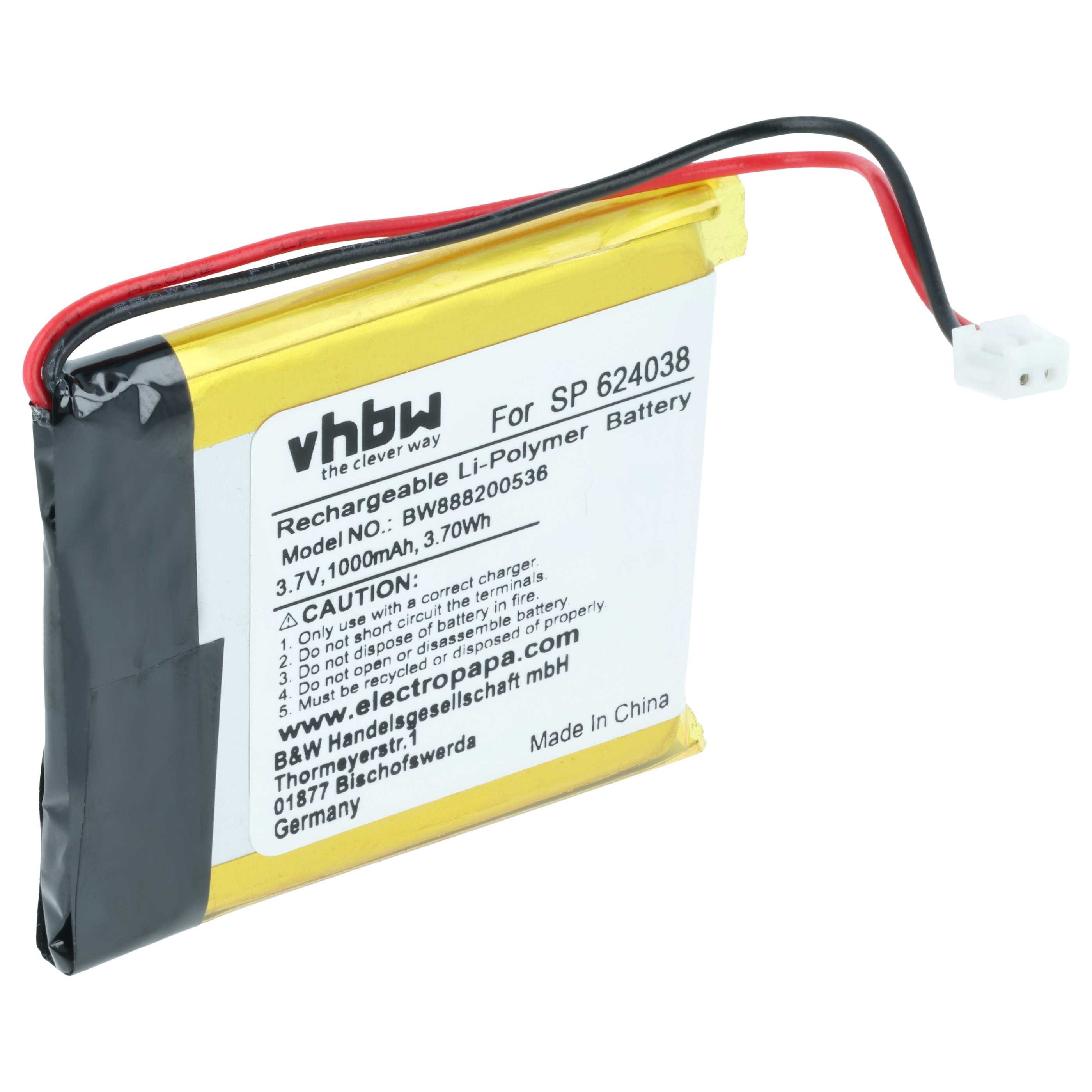 vhbw Akku Ersatz für Sony SP 624038, SM-03, LIS1662HNPC, 1588-0911 für Akku Akku Li-Polymer 1000 mAh (3,7 V, 1 St), Leistungsfähiger Austausch-Akku für schnurlosen Kopfhörer, Headset