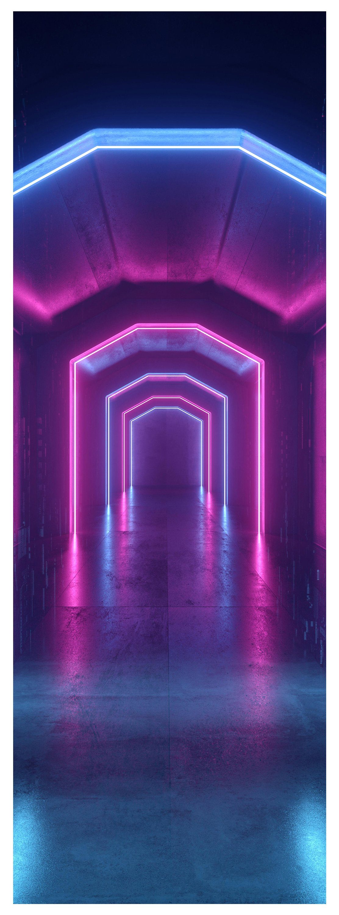 wandmotiv24 Türtapete Tunnel mit Neon-licht, Blau, Pink, Licht, glatt, Fototapete, Wandtapete, Motivtapete, matt, selbstklebende Dekorfolie