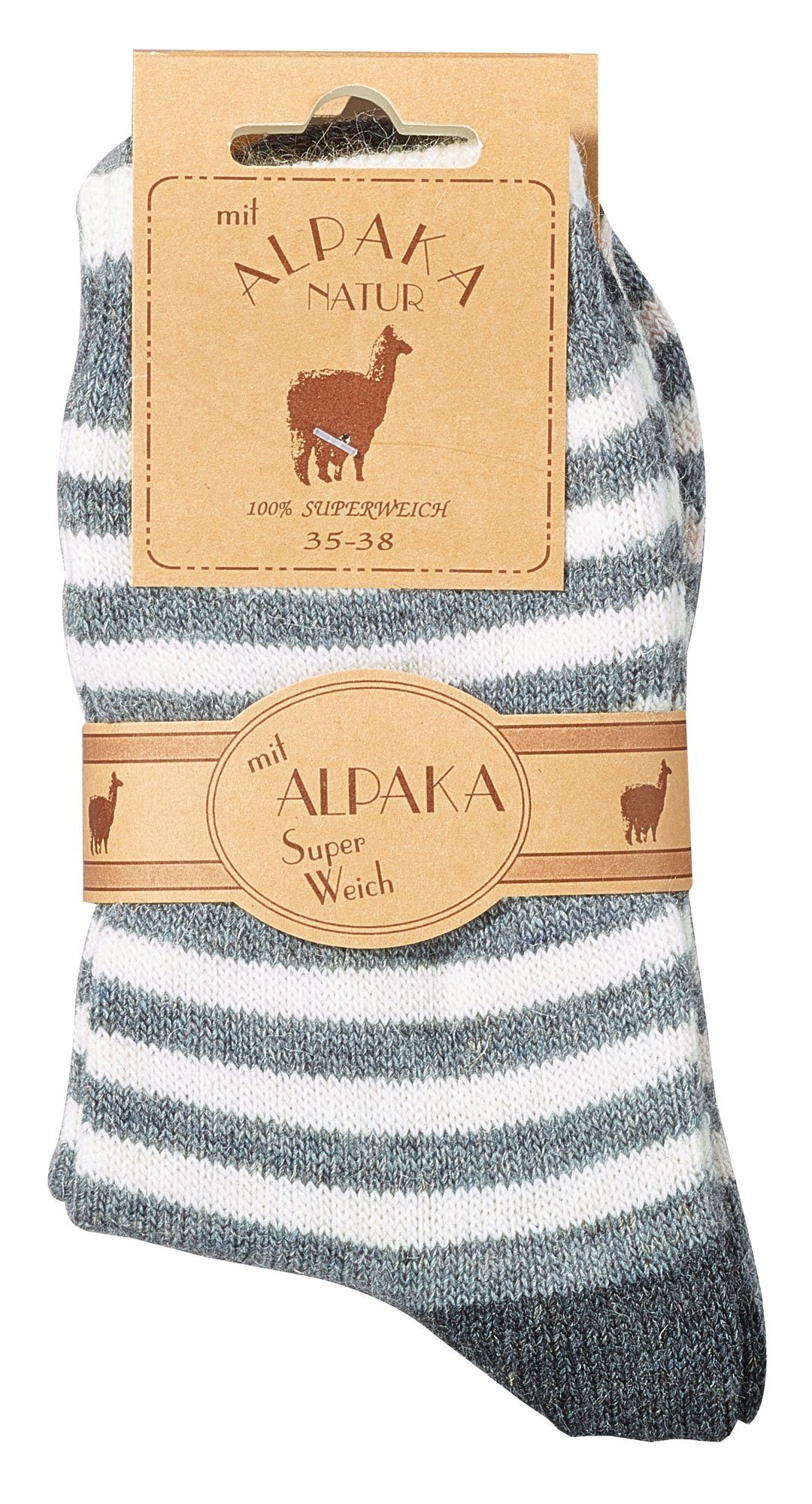 Wowerat Socken 2 Paar Kinder Alpaka-Söckchen, superweich, schöne Ringelfarben – Bild 3 von 5