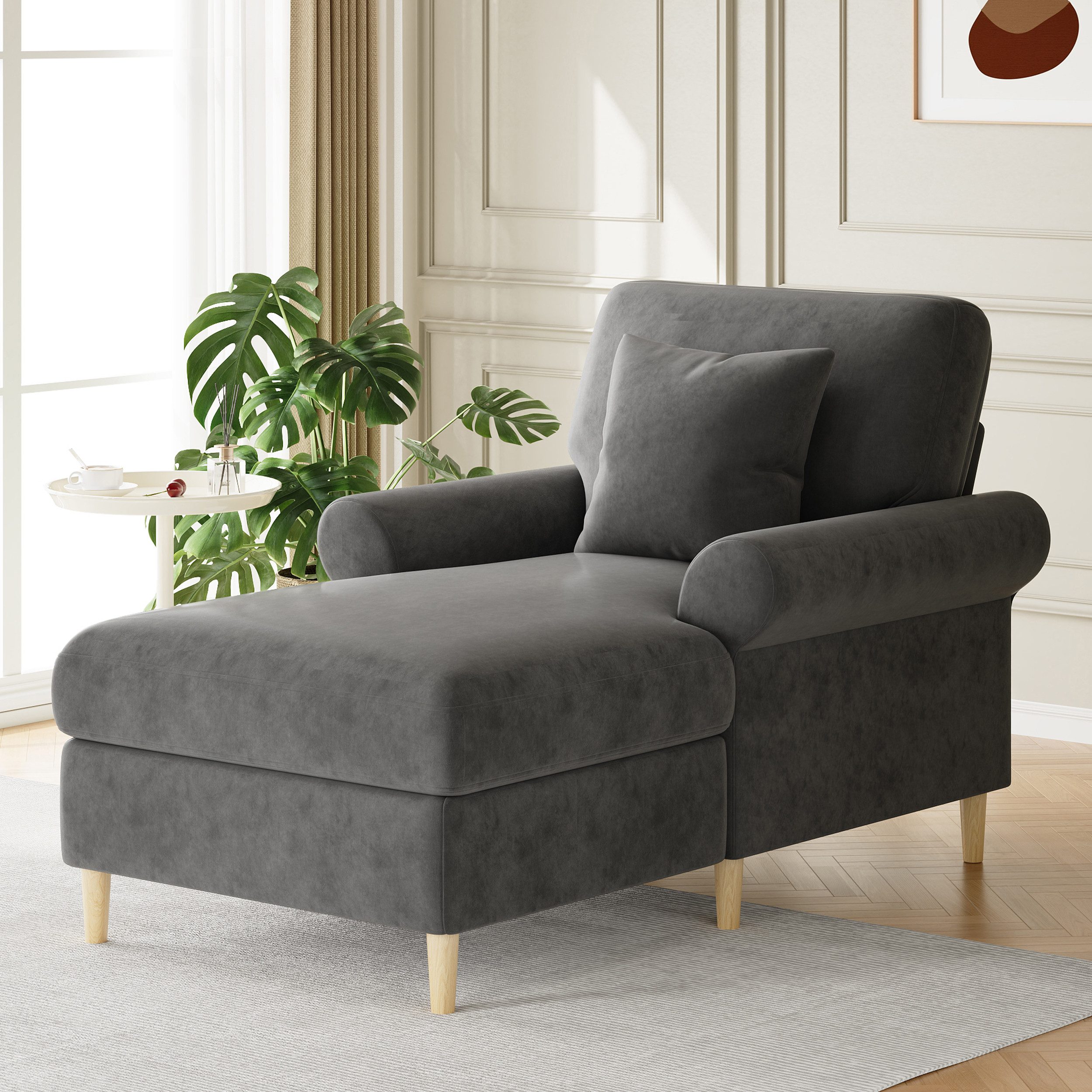 Merax Sessel Relaxsessel mit Liegefunktion, Lesesessel aus Samt (133*87*90cm, 1-St., Einzelsofa Loungesessel), Lounge-Sessel Polstersessel mit 2 Armlehnen & Lendenkissen