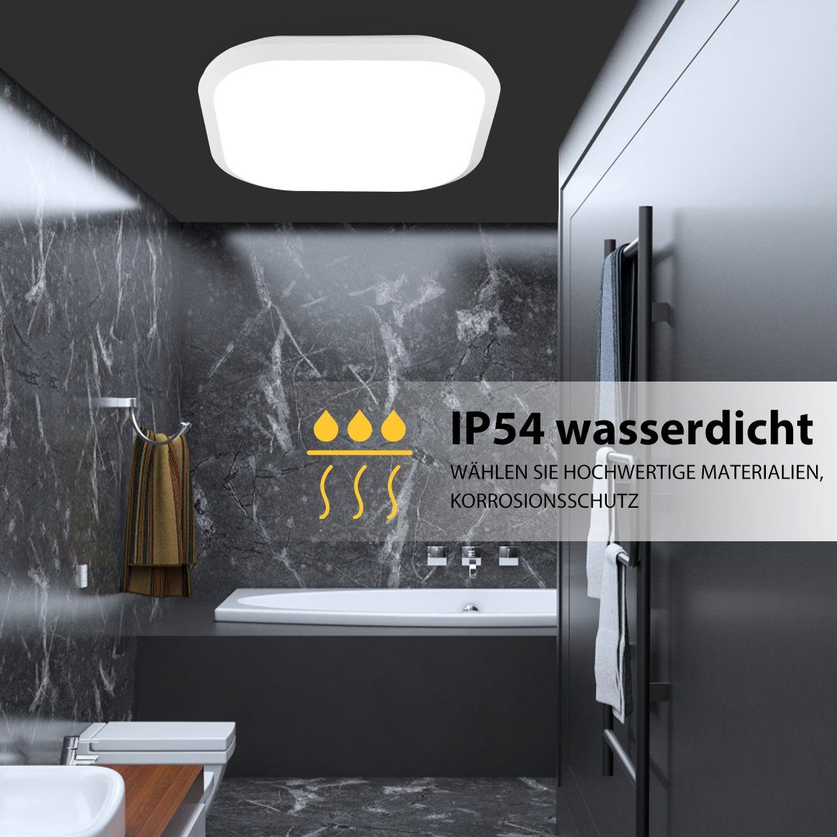 IP54 oyajia ideal LED 24W für Deckenlampe, integriert, Schlafzimmer Moderne Wohnzimmer fest Deckenleuchte, LED Deckenleuchte Küche Bad Wasserfest, Quadrat