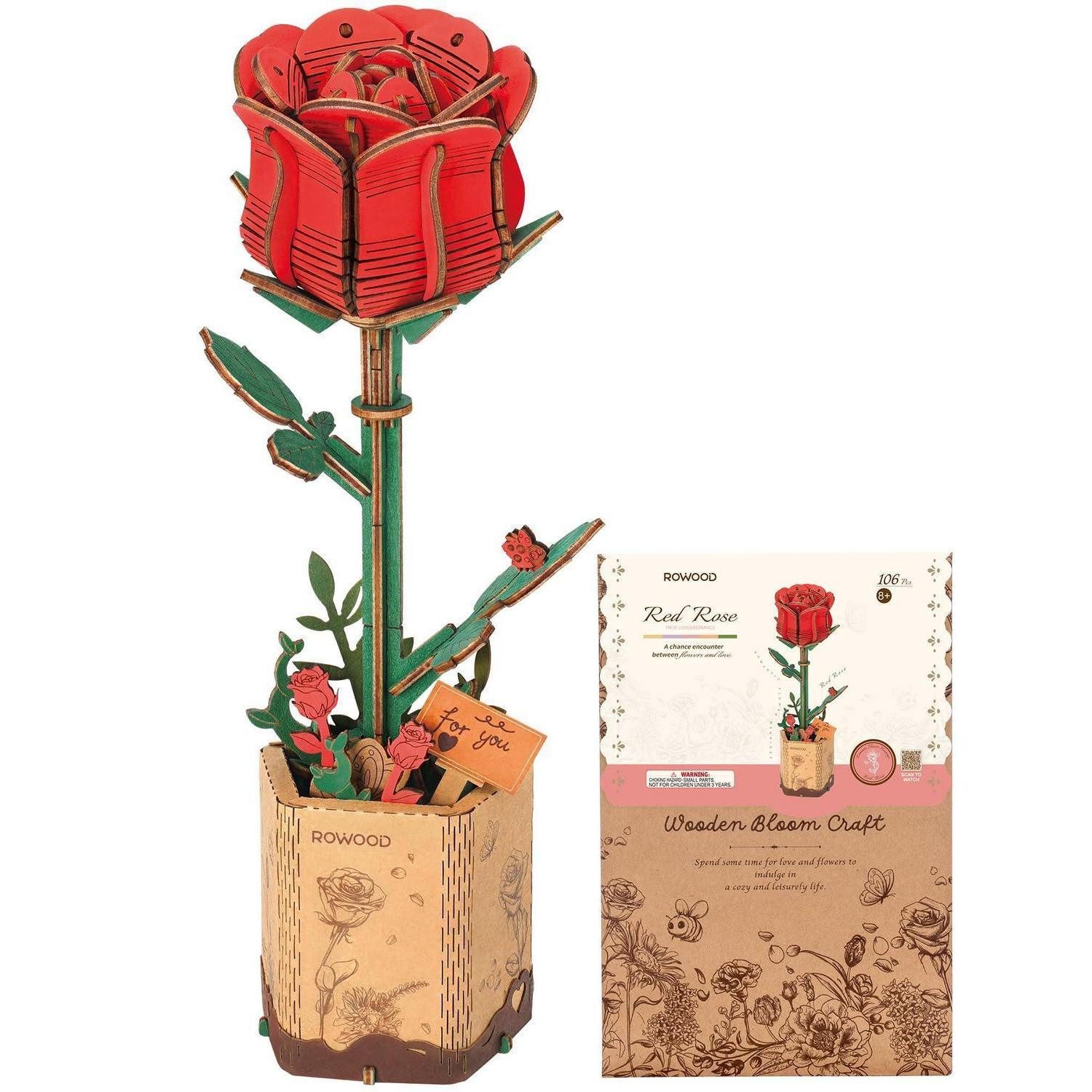 LuxusKollektion 3D-Puzzle Holzblumen-Puzzle Rote Rose, Puzzleteile
