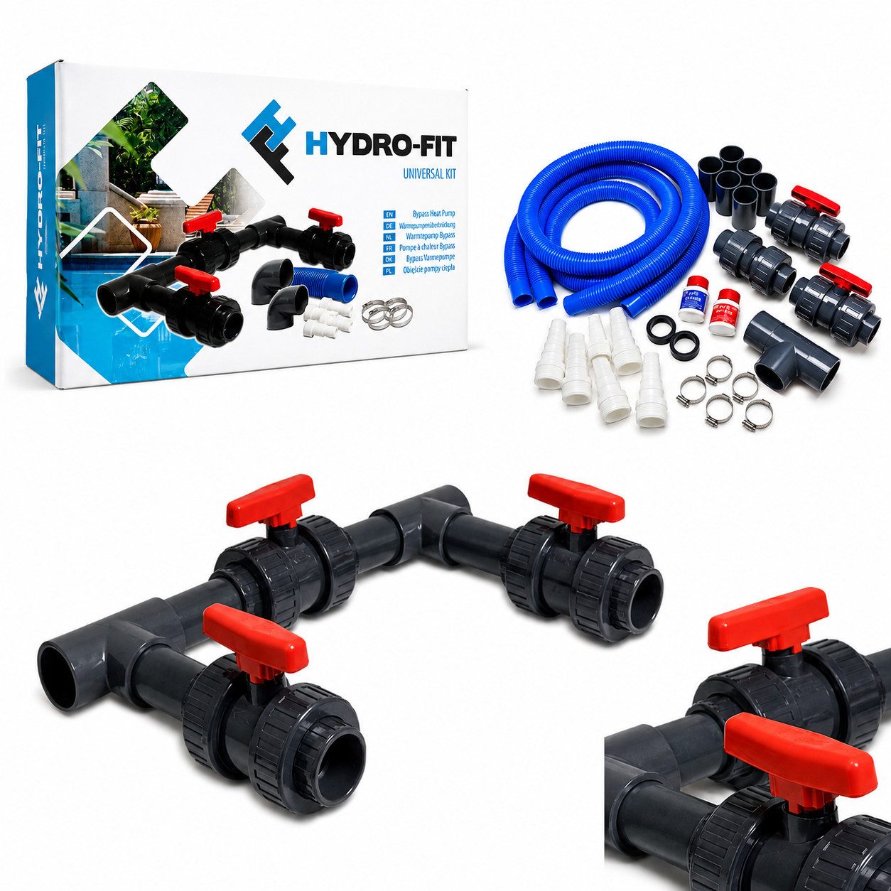 COIL Bypass-Set Universal Komplettset mit Kugelhähnen, für Pool Wärmepumpe, max. 16 bar, PVC, 50 mm, Selbstmontage für Schwimmbadheizung