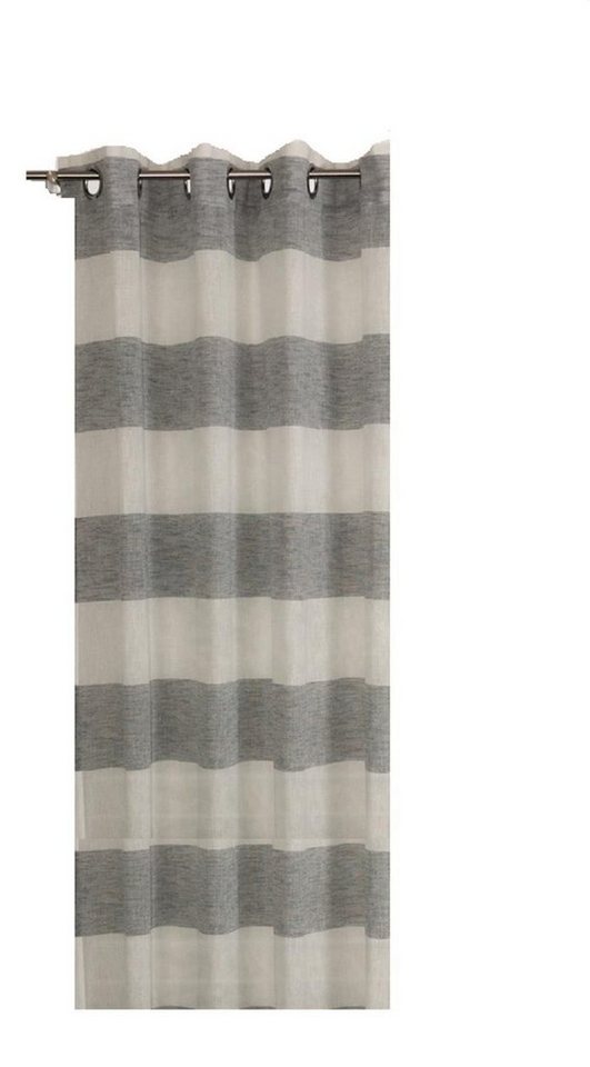 Vorhang Oesenschal Ösenvorhang 140x235 cm Saba Deko Gardine Leinenoptik  Streif, EXKLUSIV HEIMTEXTIL, Ösen (1 St), halbtransparent, mit Blockstreifen