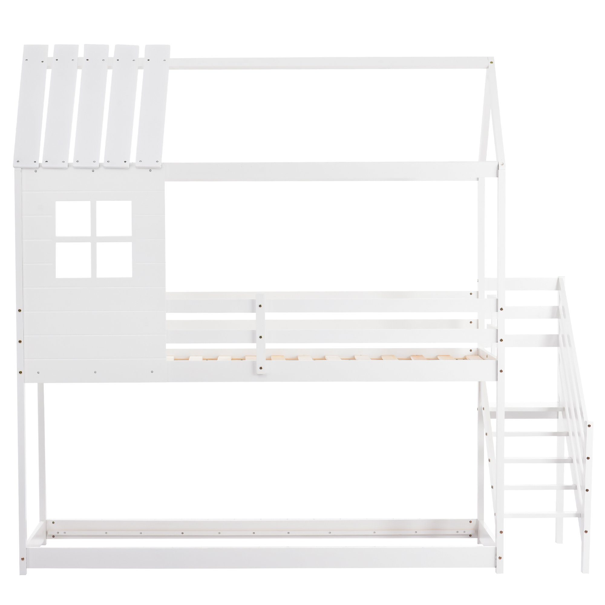 Geländer Kinder-Etagenbett Hausbett großes Ecktreppe, mit Weiß Fenster, 90x200 Fangqi und (Jugend-Etagenbett Fallschutz Rahmen aus Kiefernholz) mit
