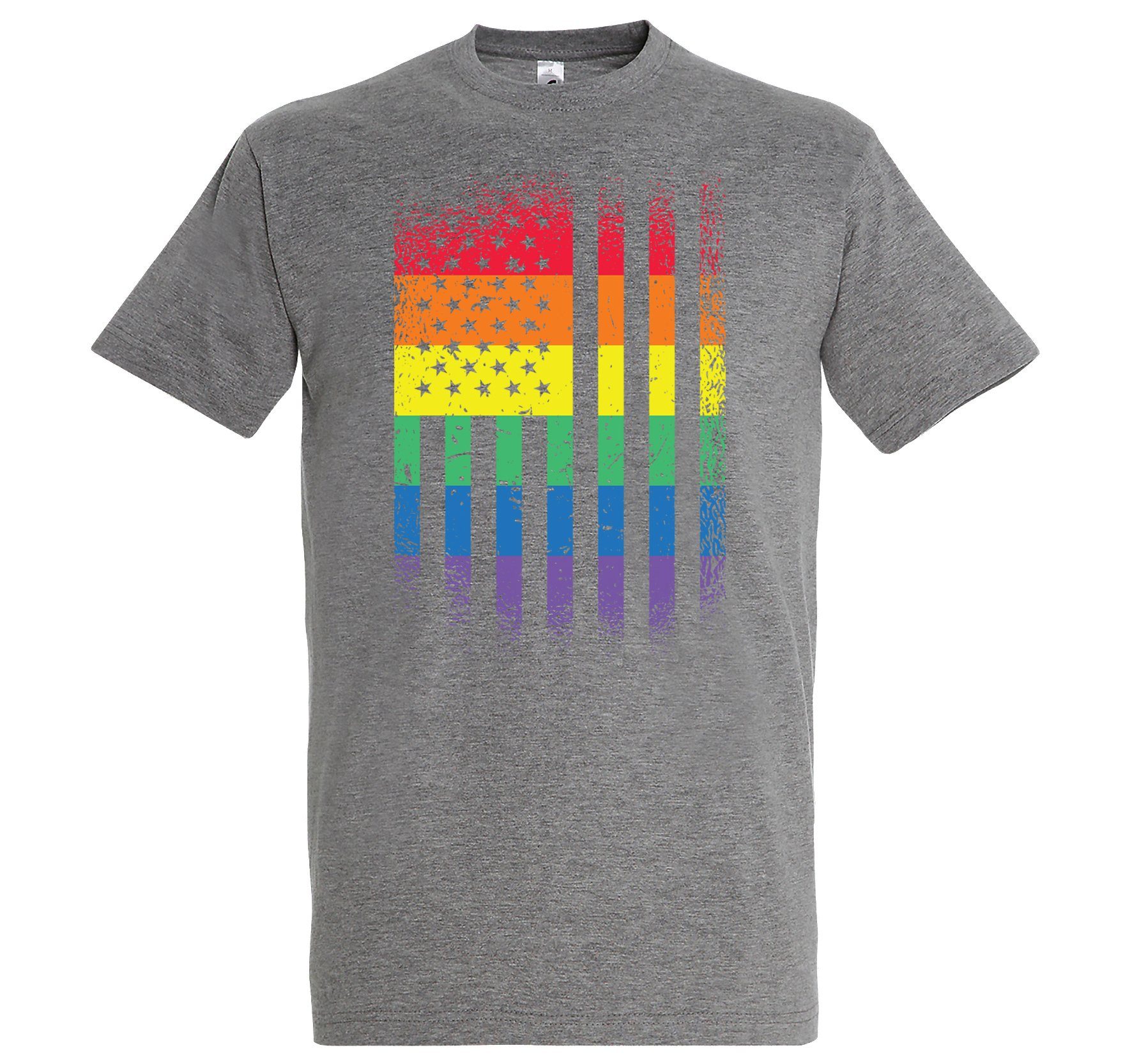 Designz Grau Frontdruck Trendigem Amerika T-Shirt Pride Youth mit Shirt Flagge Herren