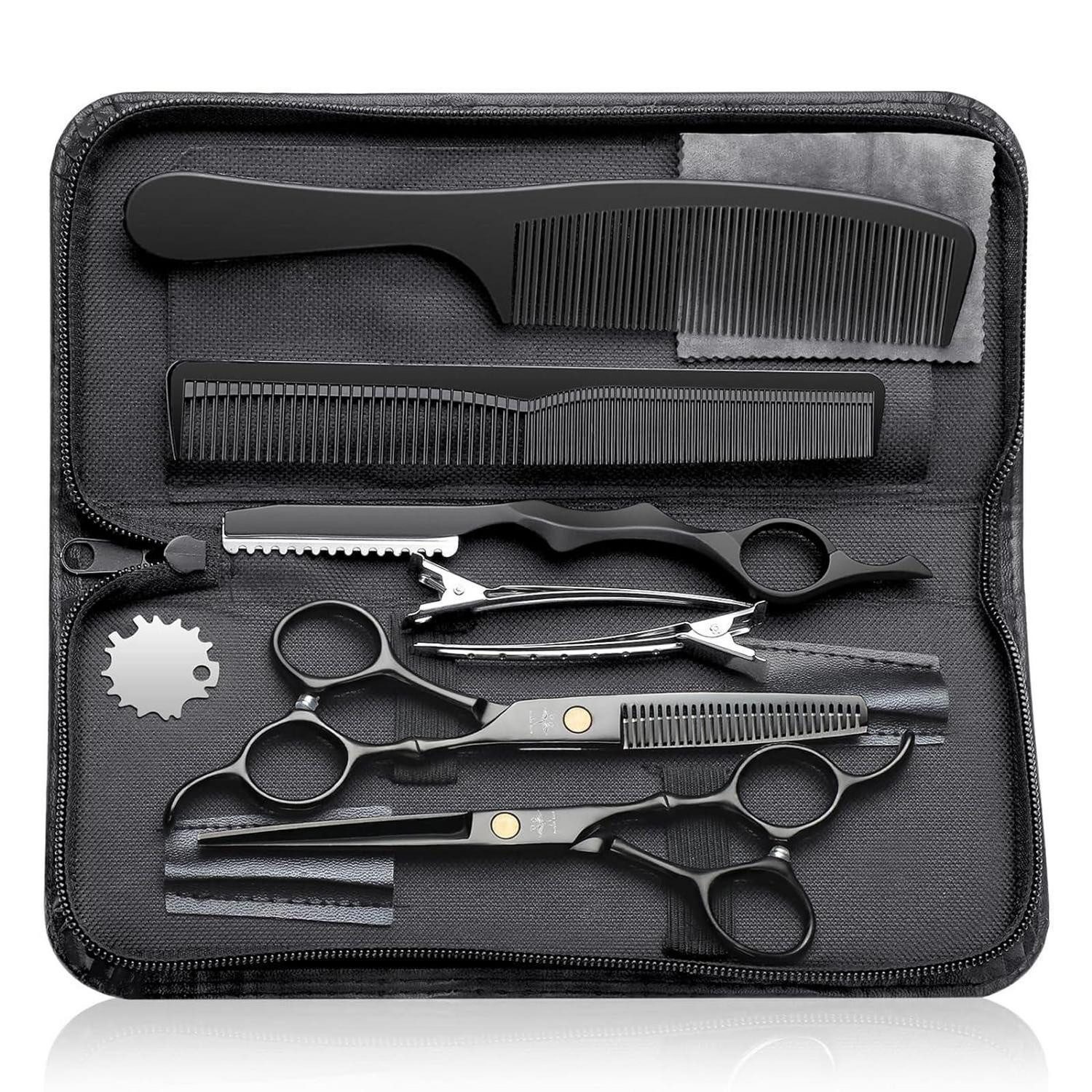 LuxusKollektion Haarschere Haarschere Set Edelstahl 440C Offset Schwarz