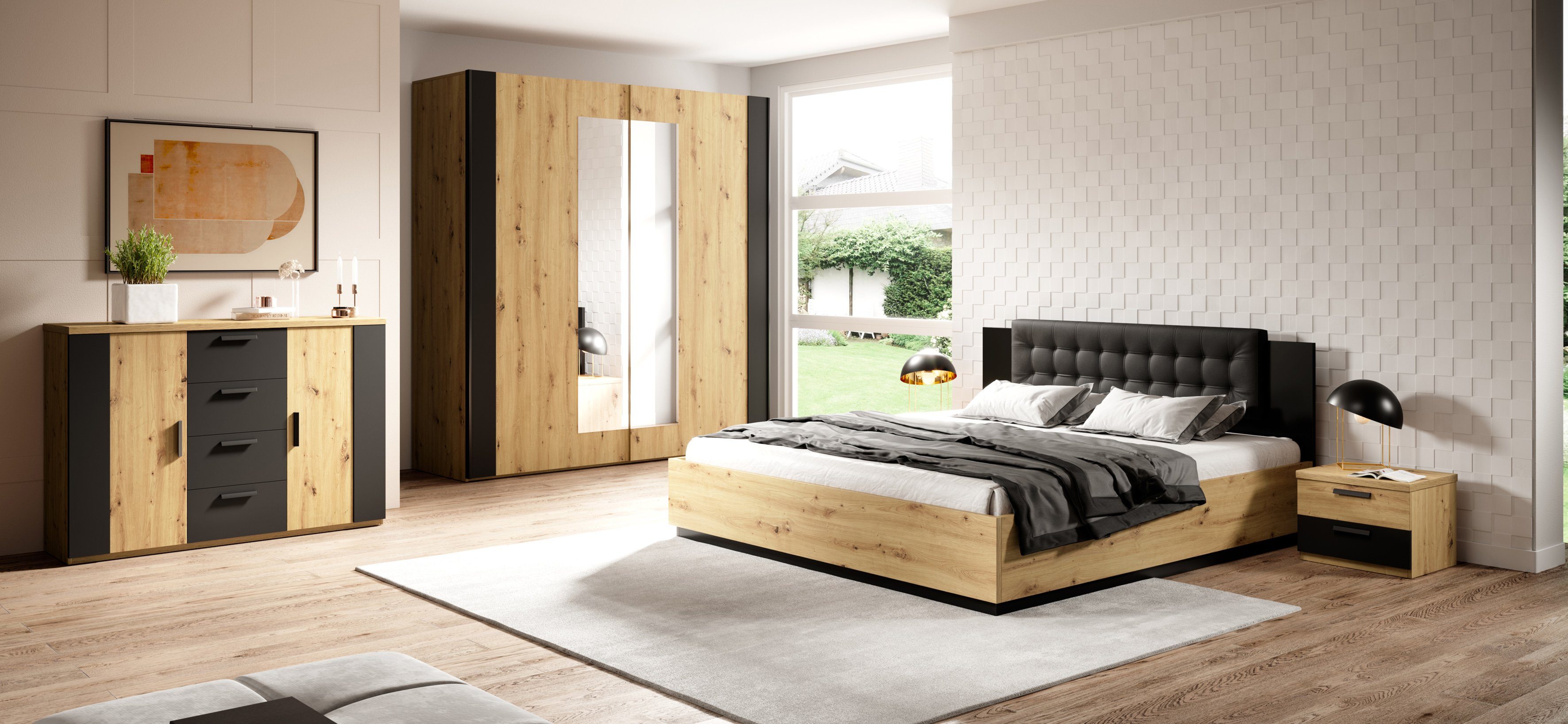 Home affaire Schlafzimmer-Set "Sigma, Set 4 -St(Kleiderschrank, 2xNako, Bet günstig online kaufen