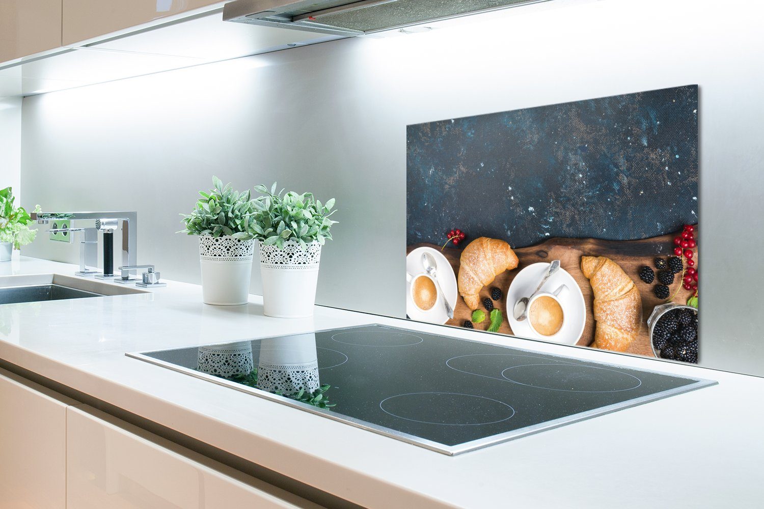 MuchoWow Küchenrückwand Croissant - Wandschutz, - Herdblende Küche, cm, aus küchen - (1-tlg), Temperaturbeständig Kaffee 60x40 Obst