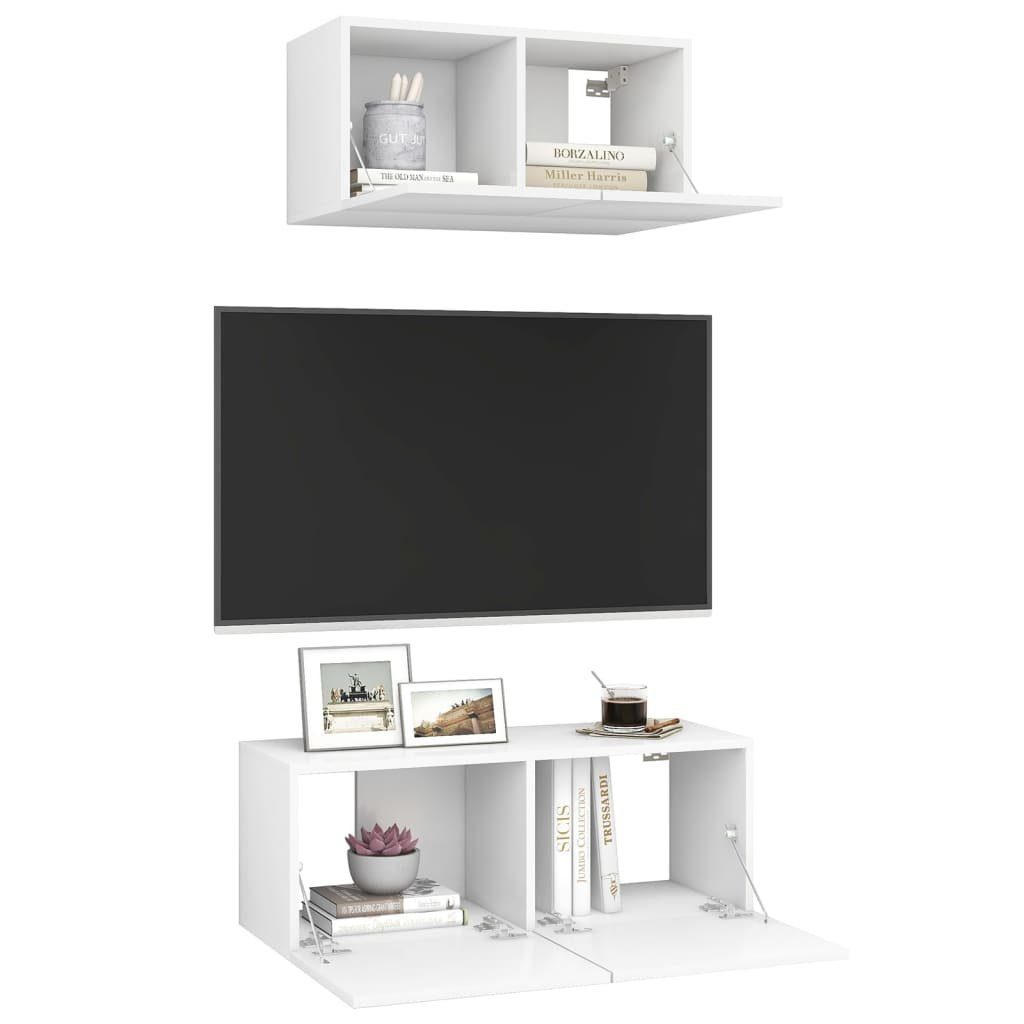 vidaXL (2-St) TV-Schrank-Set 2-tlg. Holzwerkstoff TV-Schrank Weiß