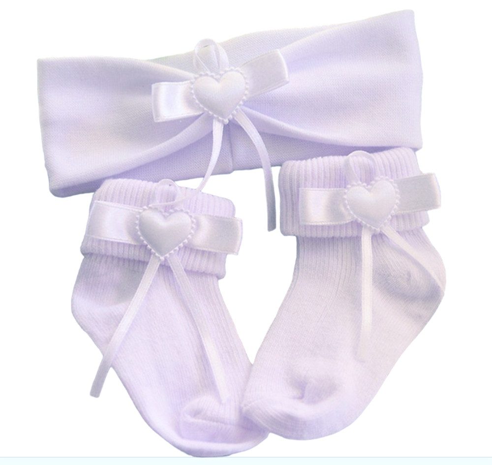 La Bortini Socken Socken und Stirnband Baby Set in Weiß für Taufe Fest