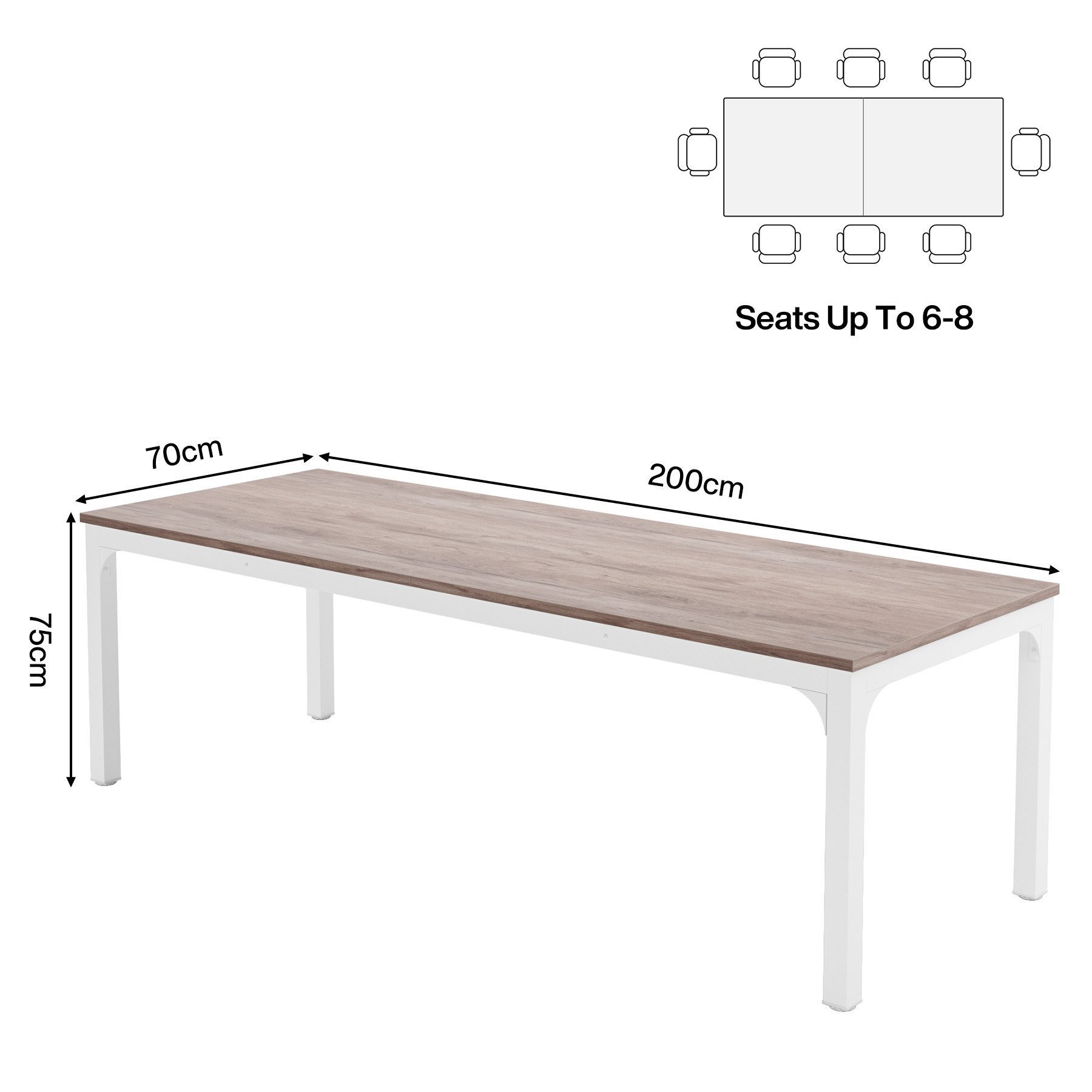 Celya Computertisch 200x70x75cm, doppelter PC-Bürotisch, Braun/Weiß