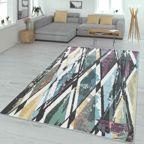 Teppich Kurzflor-Teppich Für Wohnzimmer Rauten-Muster In Pastellfarben In Bunt, TT Home, Läufer, Höhe: 13 mm