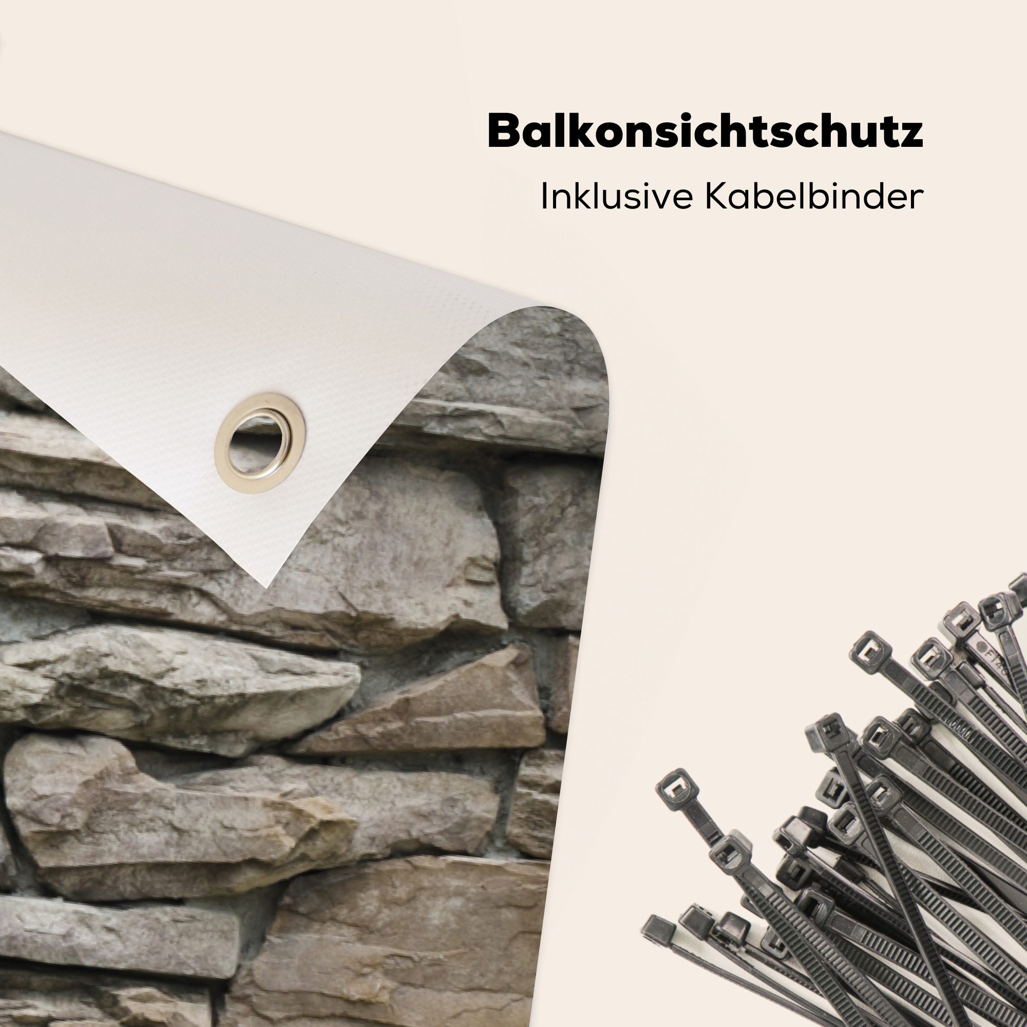 MuchoWow Balkonsichtschutz Steine - Steinoptik - Grau (1-St) Balkon Sichtschutz 90x200, Windschutz für Zaun PVC, 200x90 cm – Bild 5 von 5