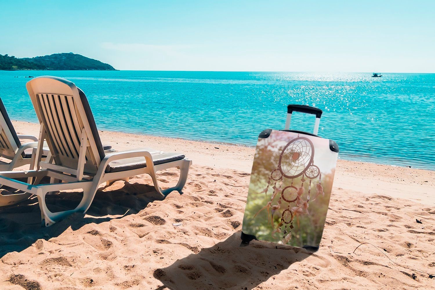 Trolley, Rollen, für Handgepäckkoffer Ferien, in MuchoWow mit Handgepäck Sonne, 4 der Traumfänger rollen, Reisekoffer Reisetasche