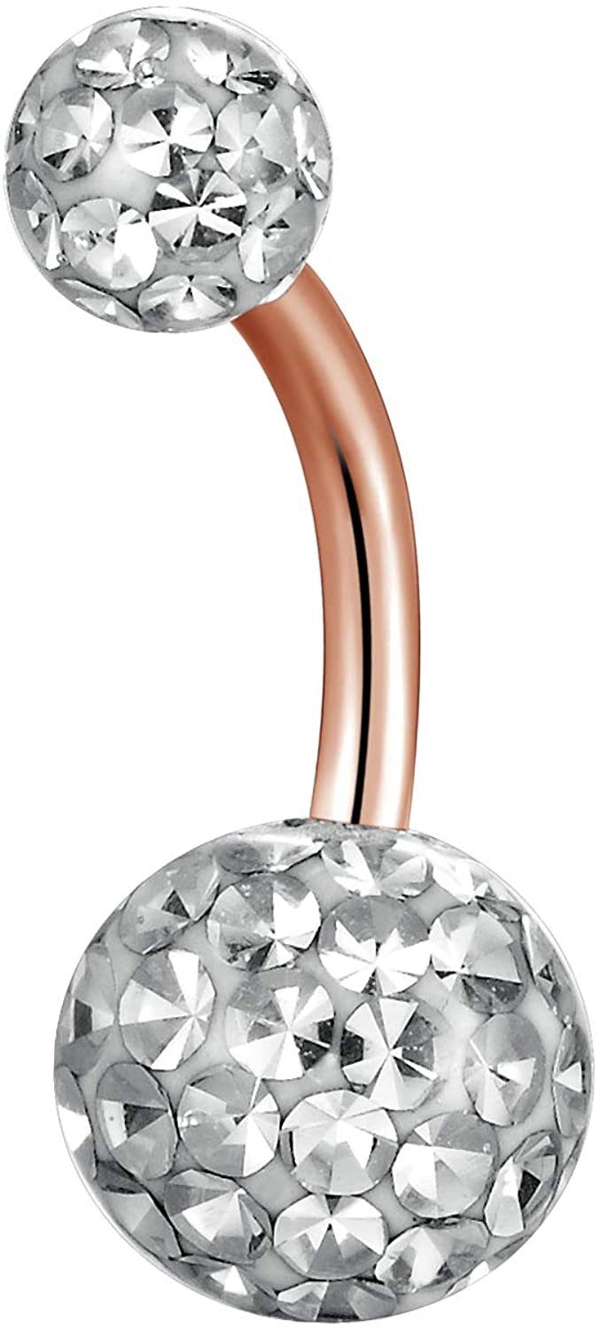 Karisma Piercing-Set Karisma Roségold Titan G23 Bauchnabelpiercing Sealed mit Kristall Elements 5/8mm Weisse Kugeln Epoxyharz.HB177 - Länge 6mm