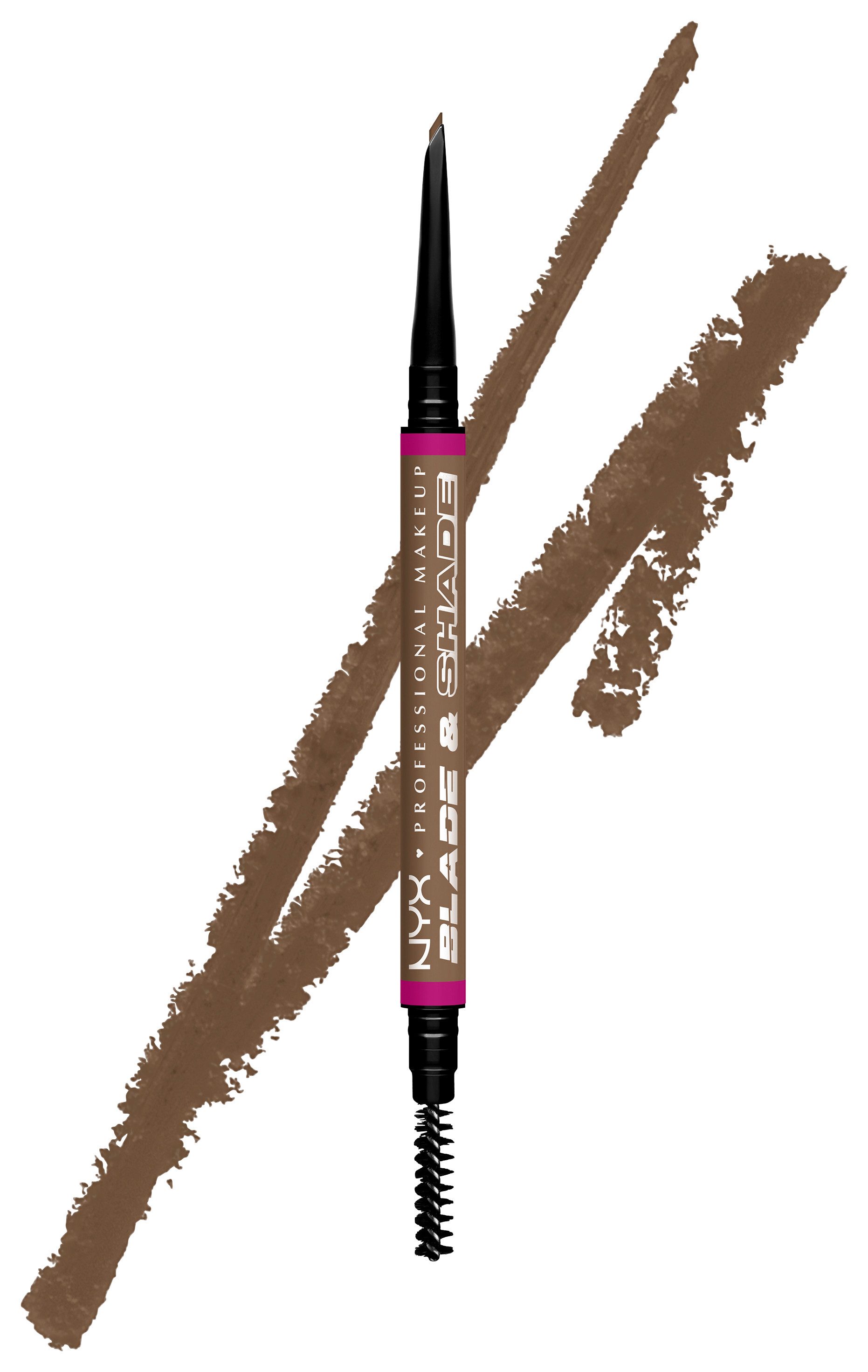 NYX PROFESSIONAL MAKEUP Augenbrauenpflege BLADE & SHADE NANO AUGENBRAUENSTIFT, zweiseitige Spitze, integrierte Bürste, wischfest.