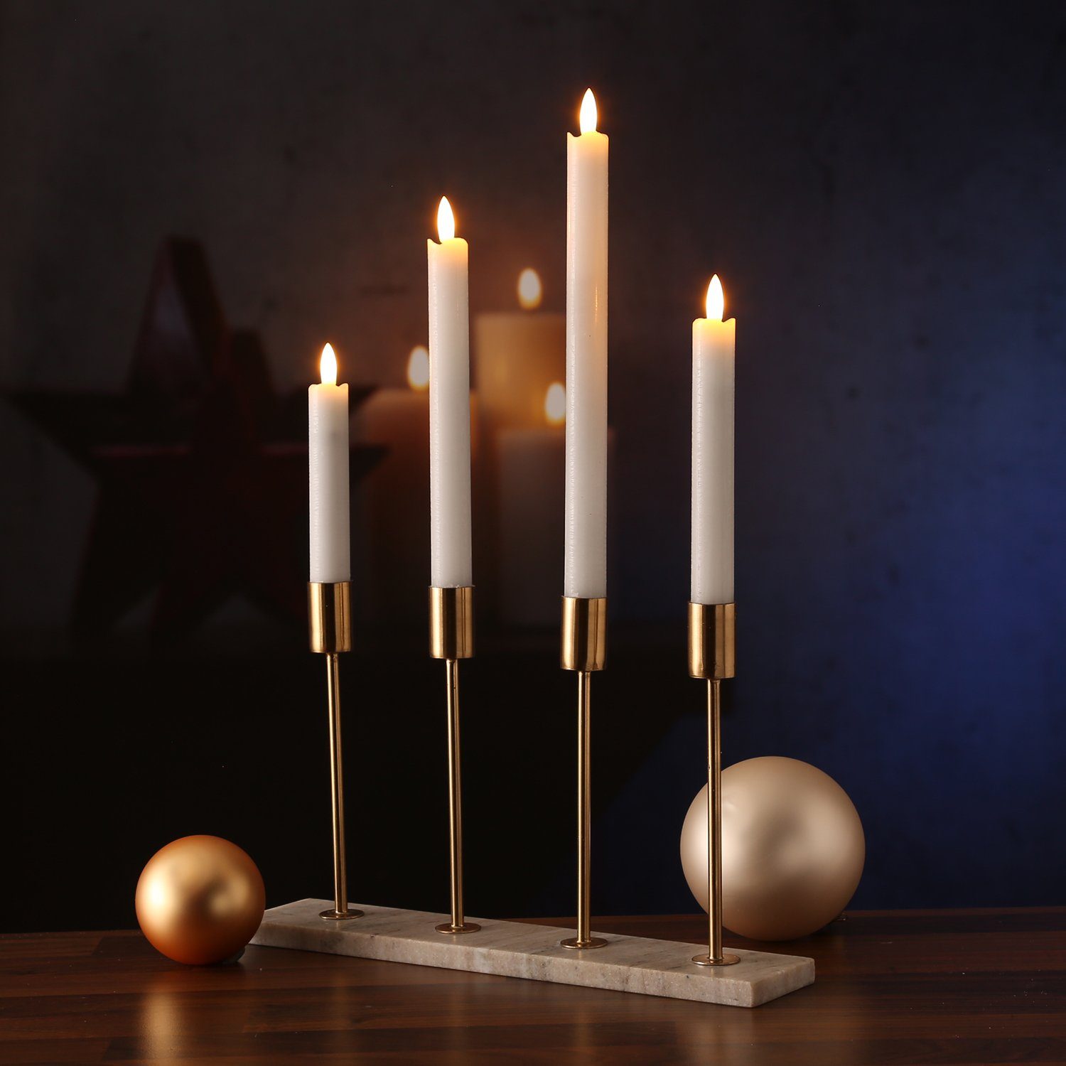 MARELIDA Kerzenhalter Stabkerzenhalter Kerzenständer Advent Marmor Kerzenhalter St) (1 Weihnachten
