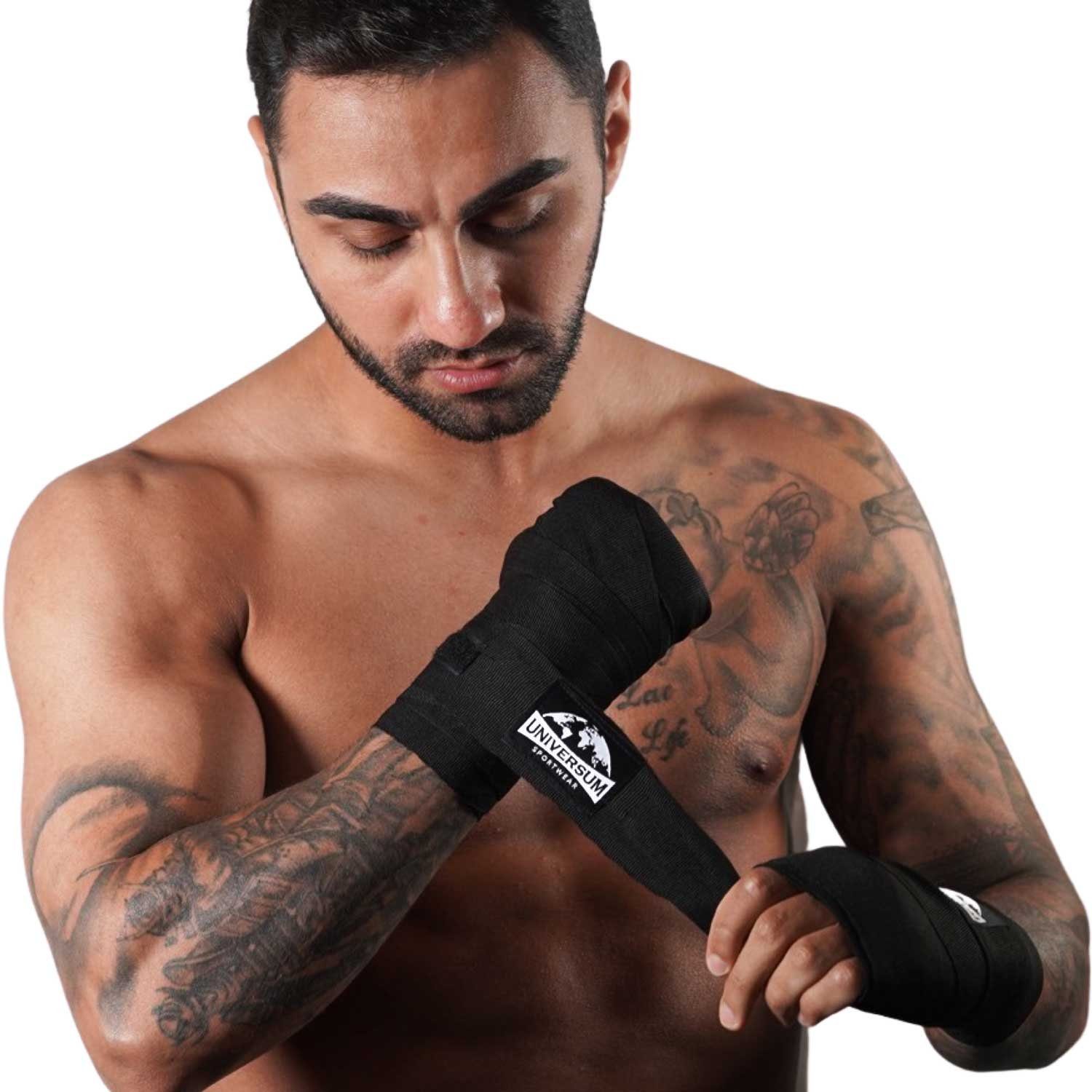 Universum Sportwear Boxbandagen Klettverschluss Handgelenk Bandage, mit Schwarz-Weiß langen