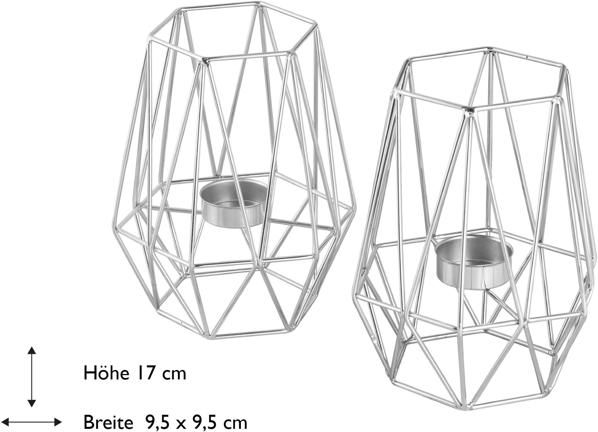 Eisen, Höhe moderner Vintage ca. geometrisches silberfarben Kerzenhalter Teelichthalter St), aus Big, 2 ECHTWERK cm Design, (Set, Weihnachtsdeko 17