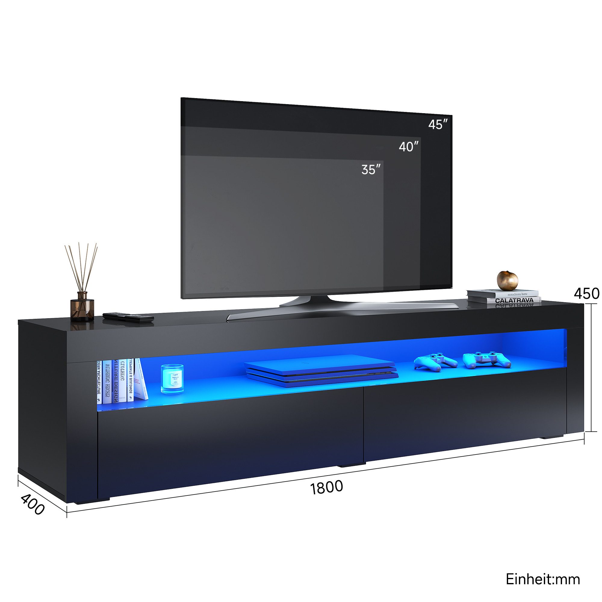SONNI TV-Schrank TV-Schränke mit LED Beleuchtung Weiß/schwarz 120/160/180 c günstig online kaufen