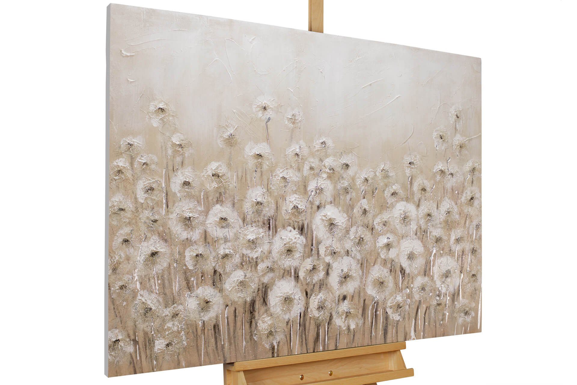 KUNSTLOFT Gemälde Dandelion 100x75 cm, Leinwandbild 100% HANDGEMALT Wandbild Wohnzimmer