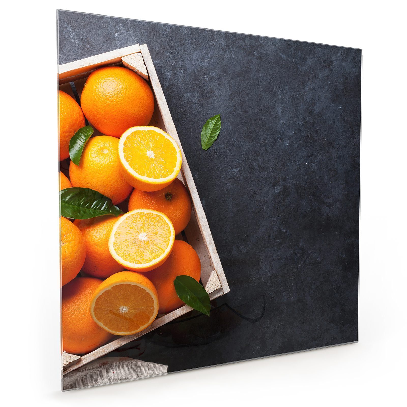 Primedeco Küchenrückwand Küchenrückwand Spritzschutz Glas mit Motiv Orangen im Korb