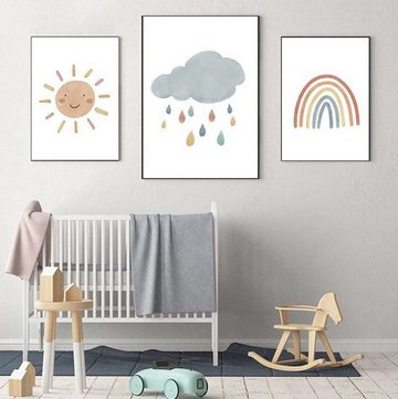 TPFLiving Kunstdruck (OHNE RAHMEN) Poster - Leinwand - Wandbild, Sonne, Wolke, Regenbogen für Kinderzimmer - (Mädchenzimmer, Babyzimmer, Jungenzimmer, Kindergarten), Farben: Pastel - Größe: 10x15cm